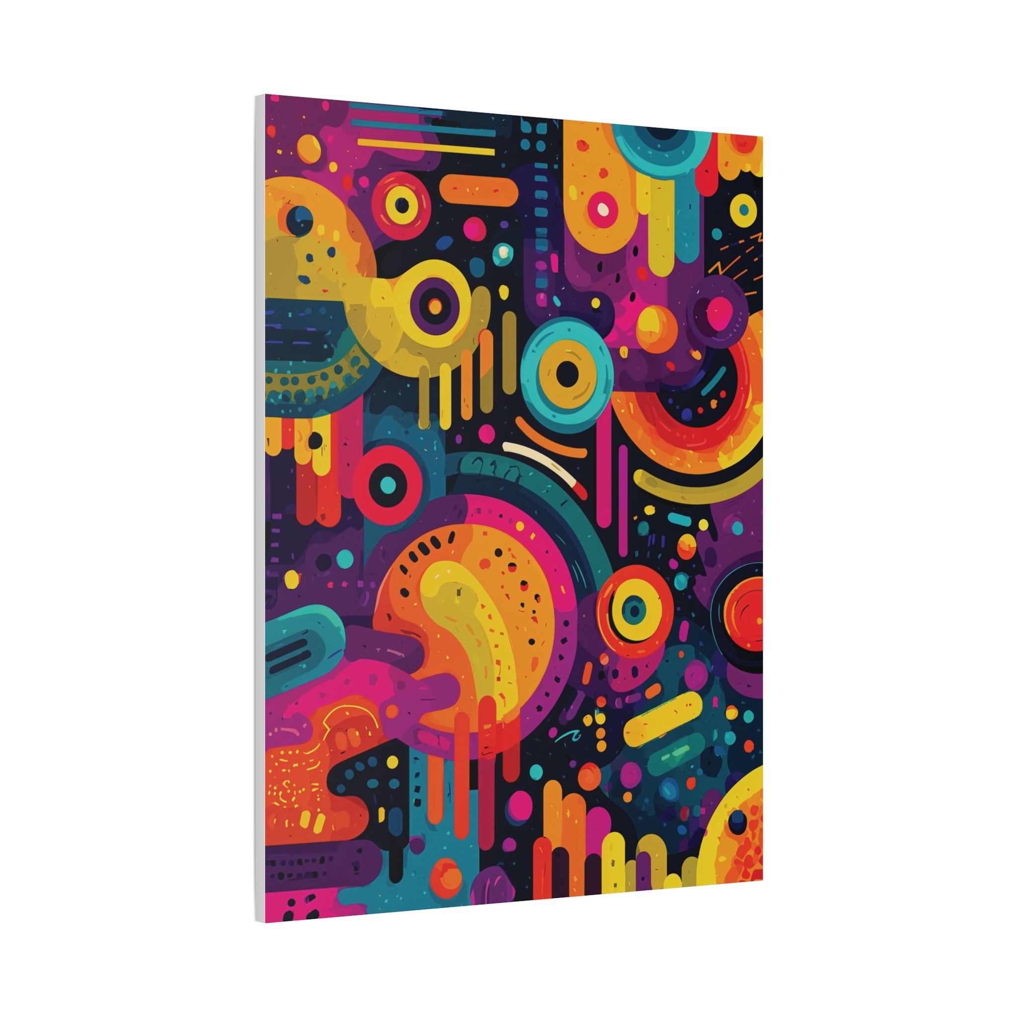 Abstract Neon Shapes Matte Canvas Print — Colorful Geometric Wall Art