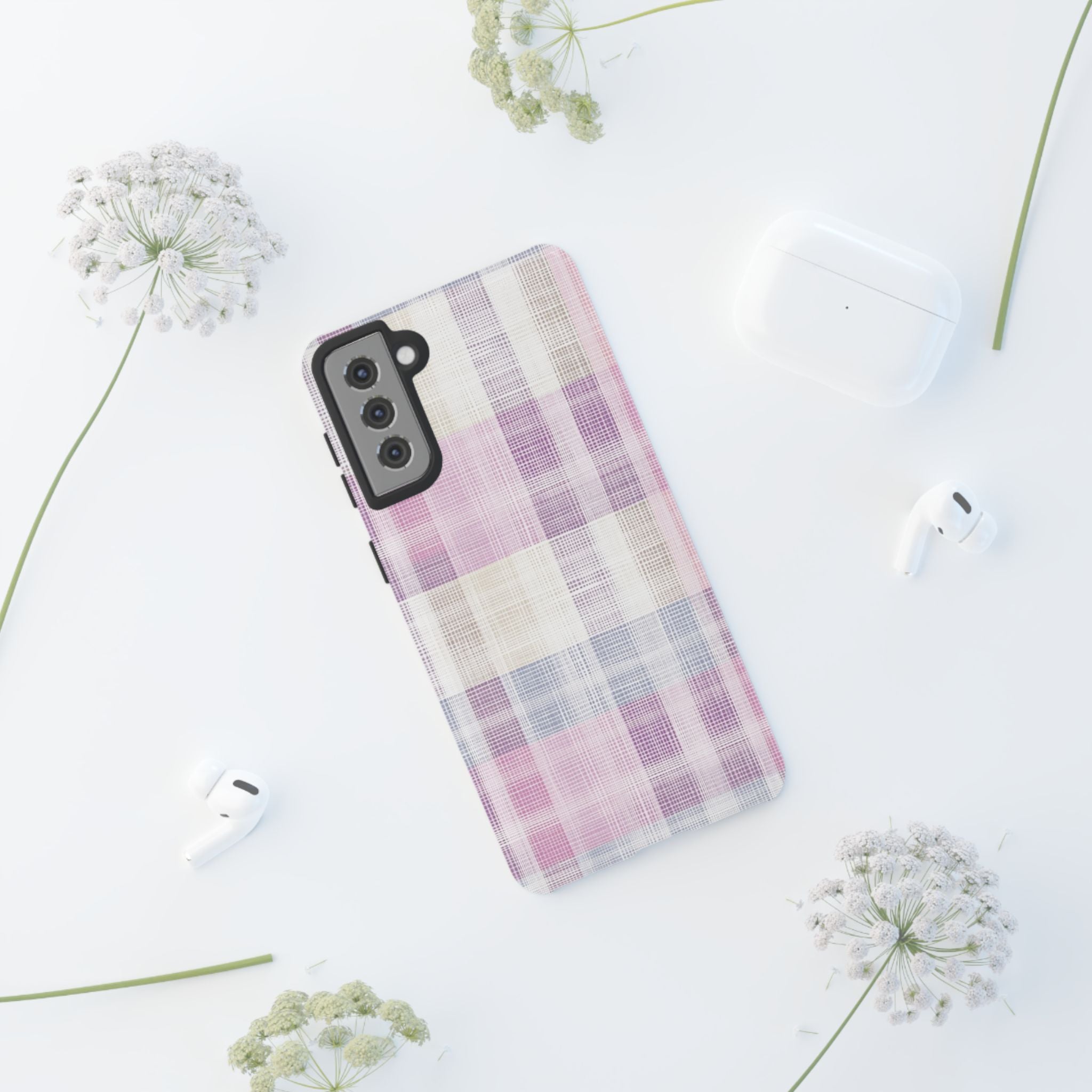 Pink Plaid Phone Case, Trendy Accessories, Birthday, Everyday Use, Tough Cases