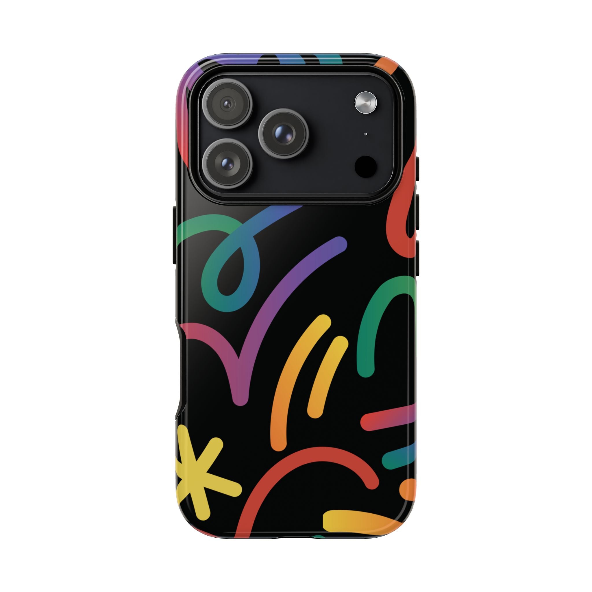 Colorful Doodle Tough Phone Case — Black Background Protective Cover