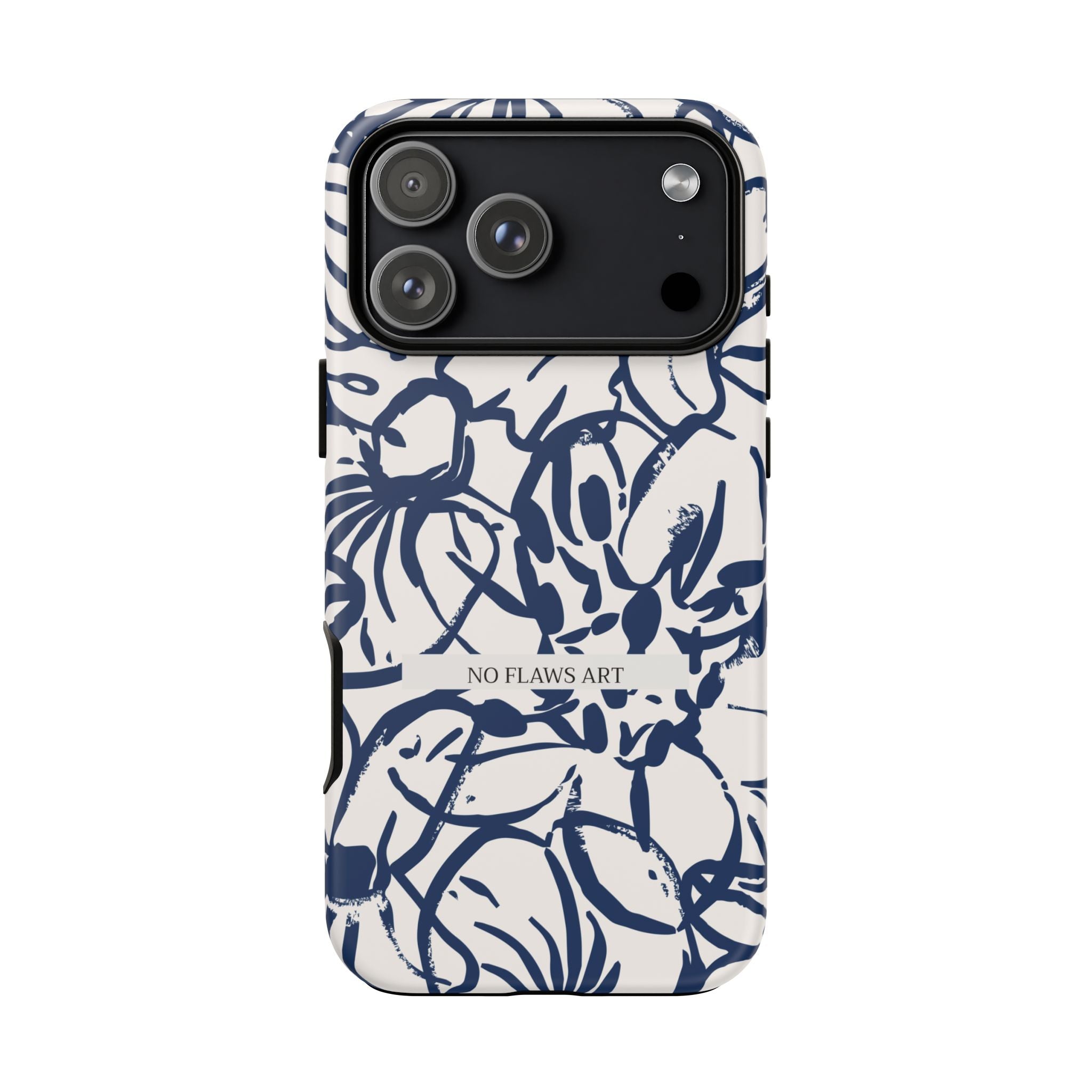 Navy Floral Tough Phone Case — "No Flaws Art" Protective Phone Cover
