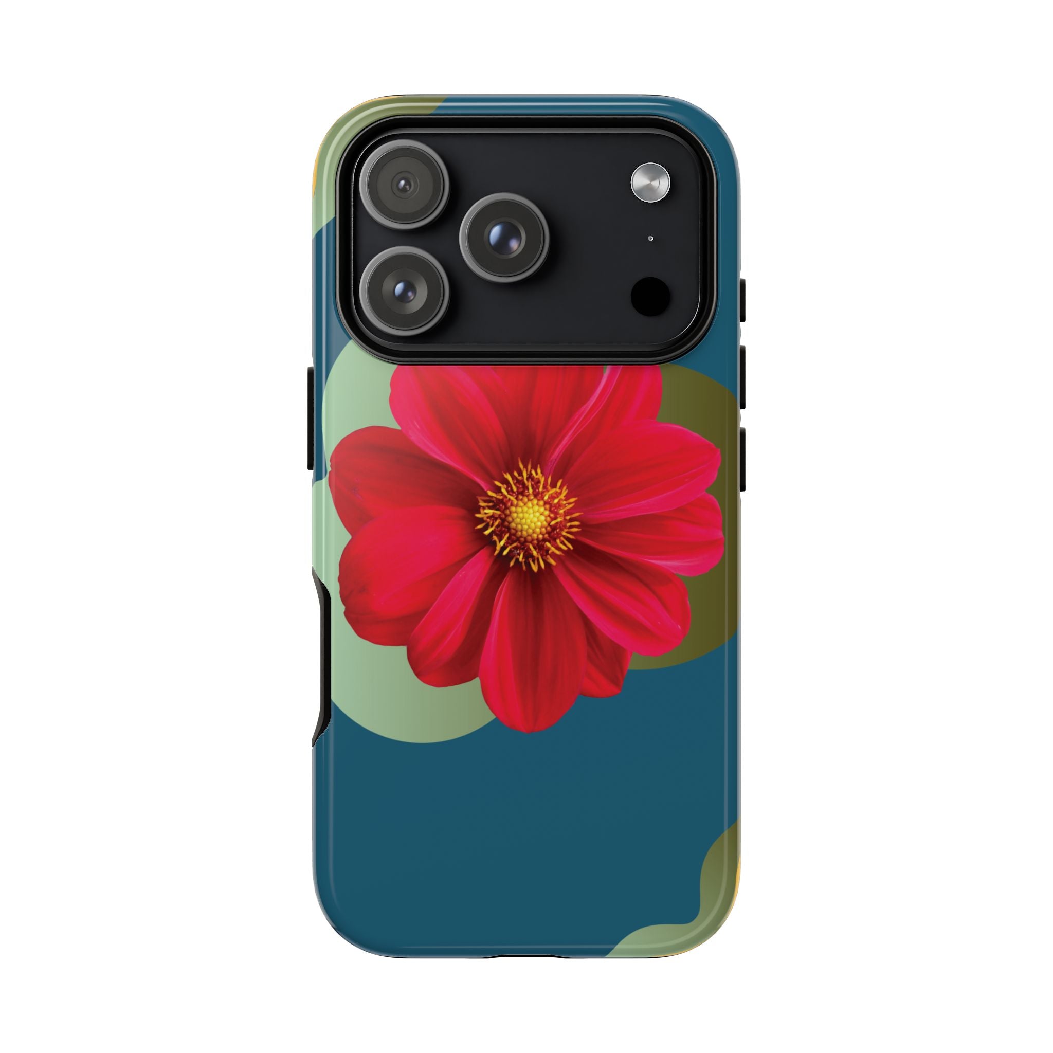 Floral Burst Tough Phone Case — Red Flower on Teal Protective Cover