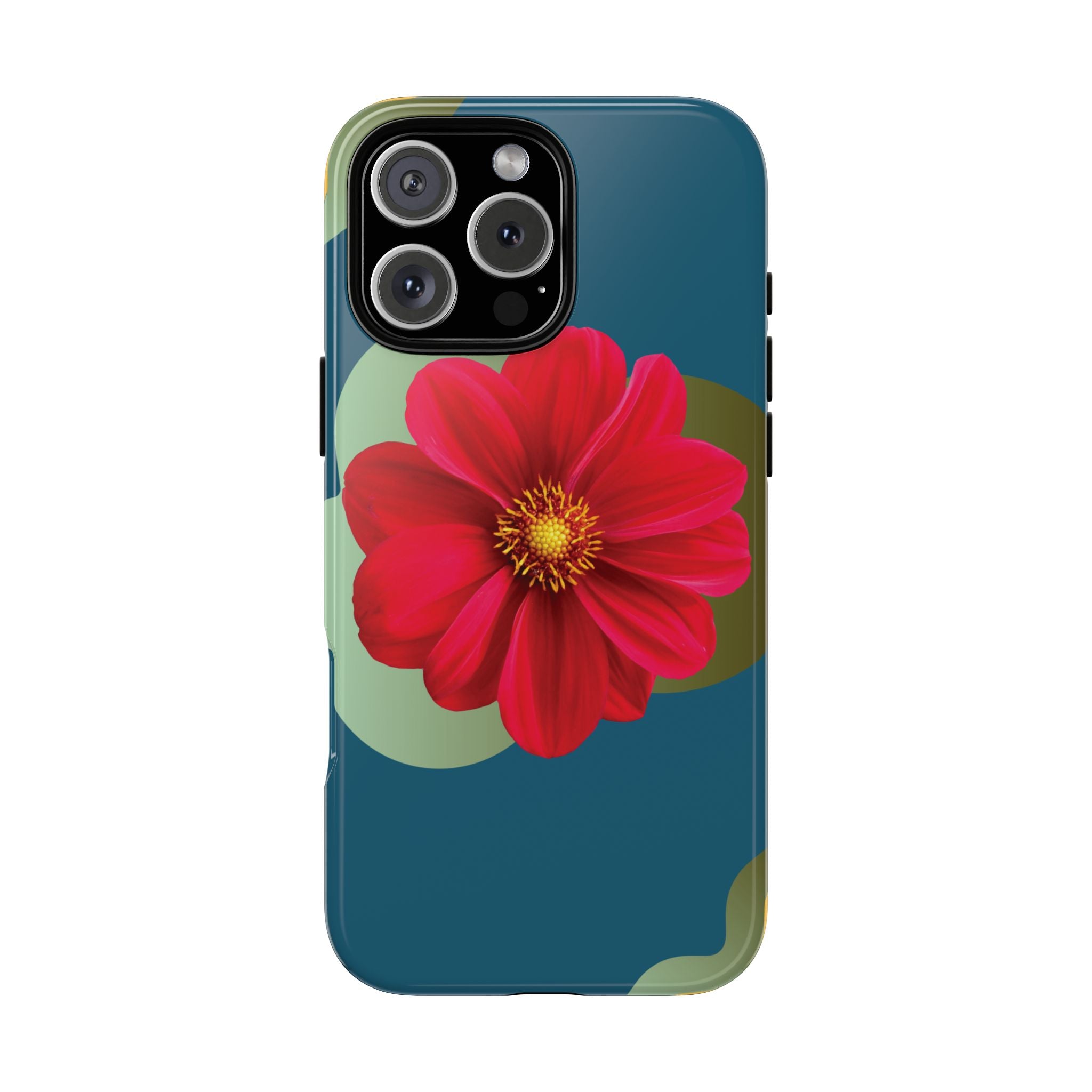 Floral Burst Tough Phone Case — Red Flower on Teal Protective Cover
