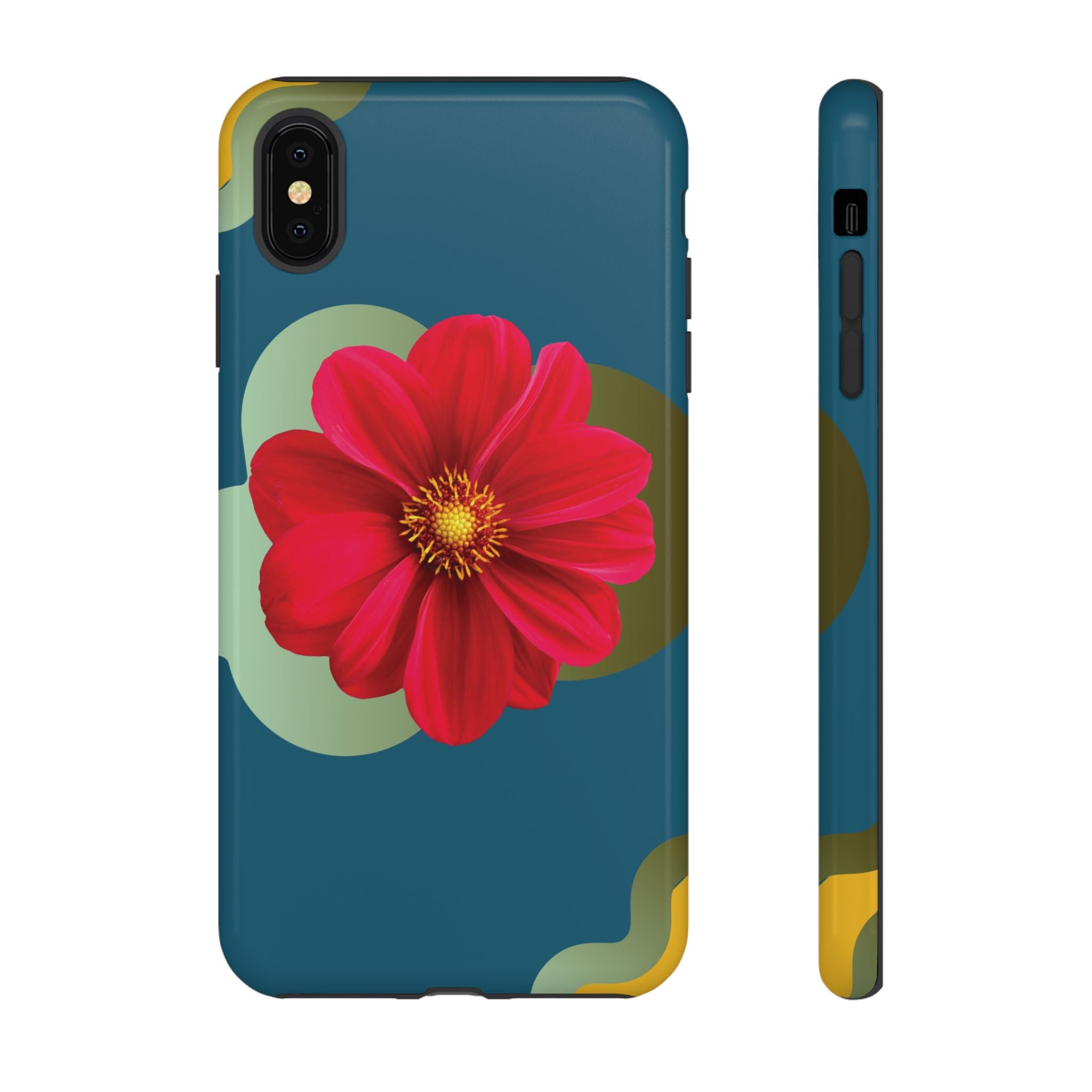 Floral Burst Tough Phone Case — Red Flower on Teal Protective Cover