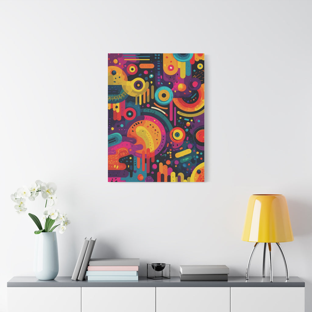 Abstract Neon Shapes Matte Canvas Print — Colorful Geometric Wall Art