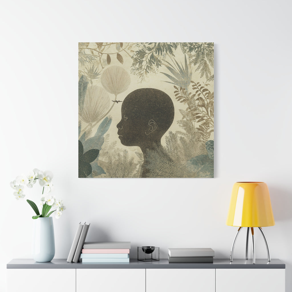Matte Canvas Art – Silhouette Child in Botanical Dream (Stretched)