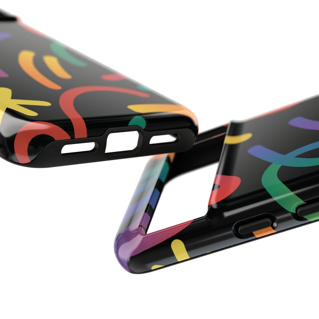 Colorful Doodle Tough Phone Case — Black Background Protective Cover