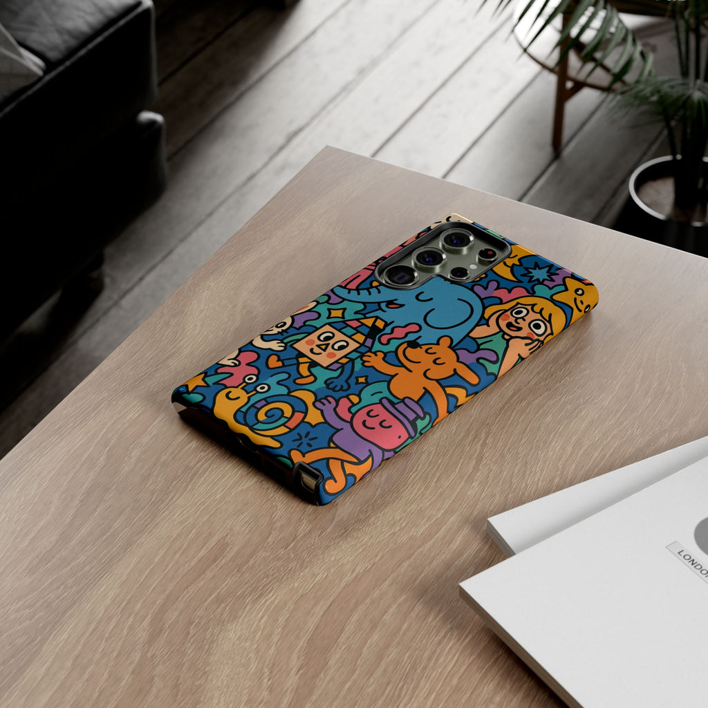 Colorful Doodle Phone Case — Cute Cartoon Animals & Characters