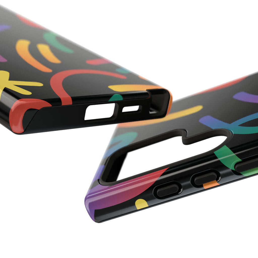 Colorful Doodle Tough Phone Case — Black Background Protective Cover
