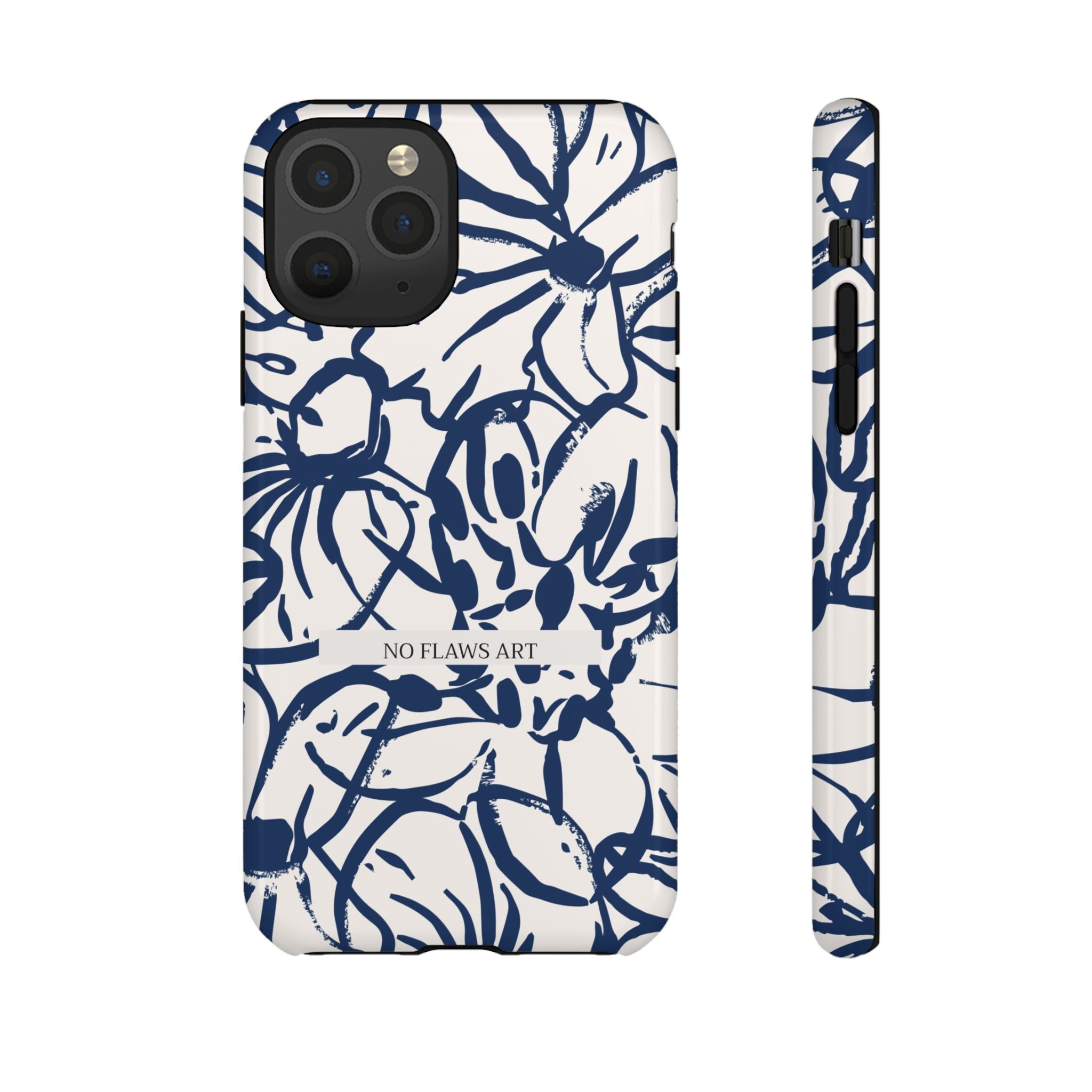 Navy Floral Tough Phone Case — "No Flaws Art" Protective Phone Cover