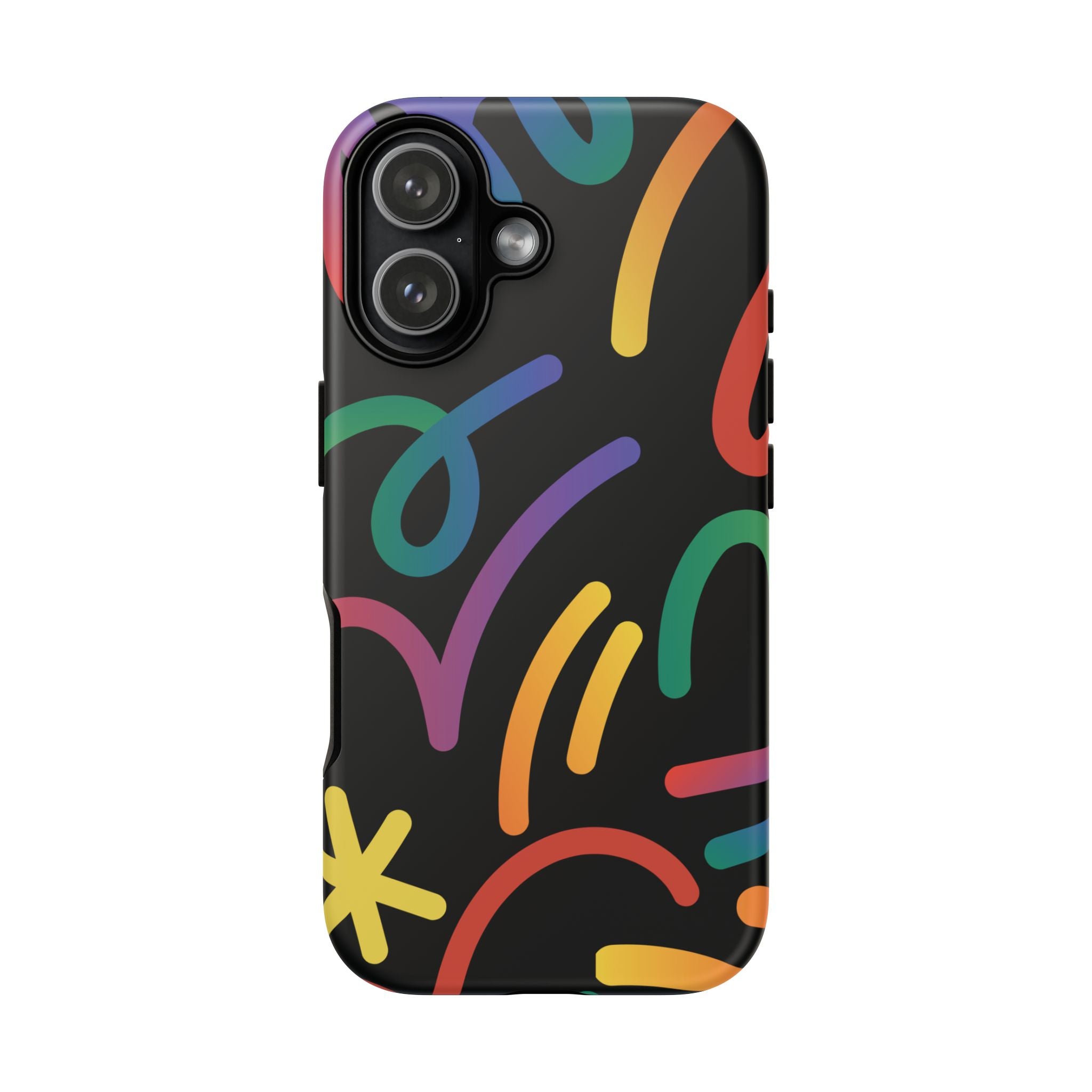 Colorful Doodle Tough Phone Case — Black Background Protective Cover