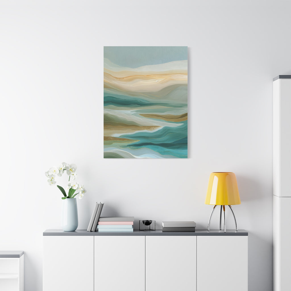 Coastal Abstract Matte Canvas Print — Teal & Sand Stretched Wall Art