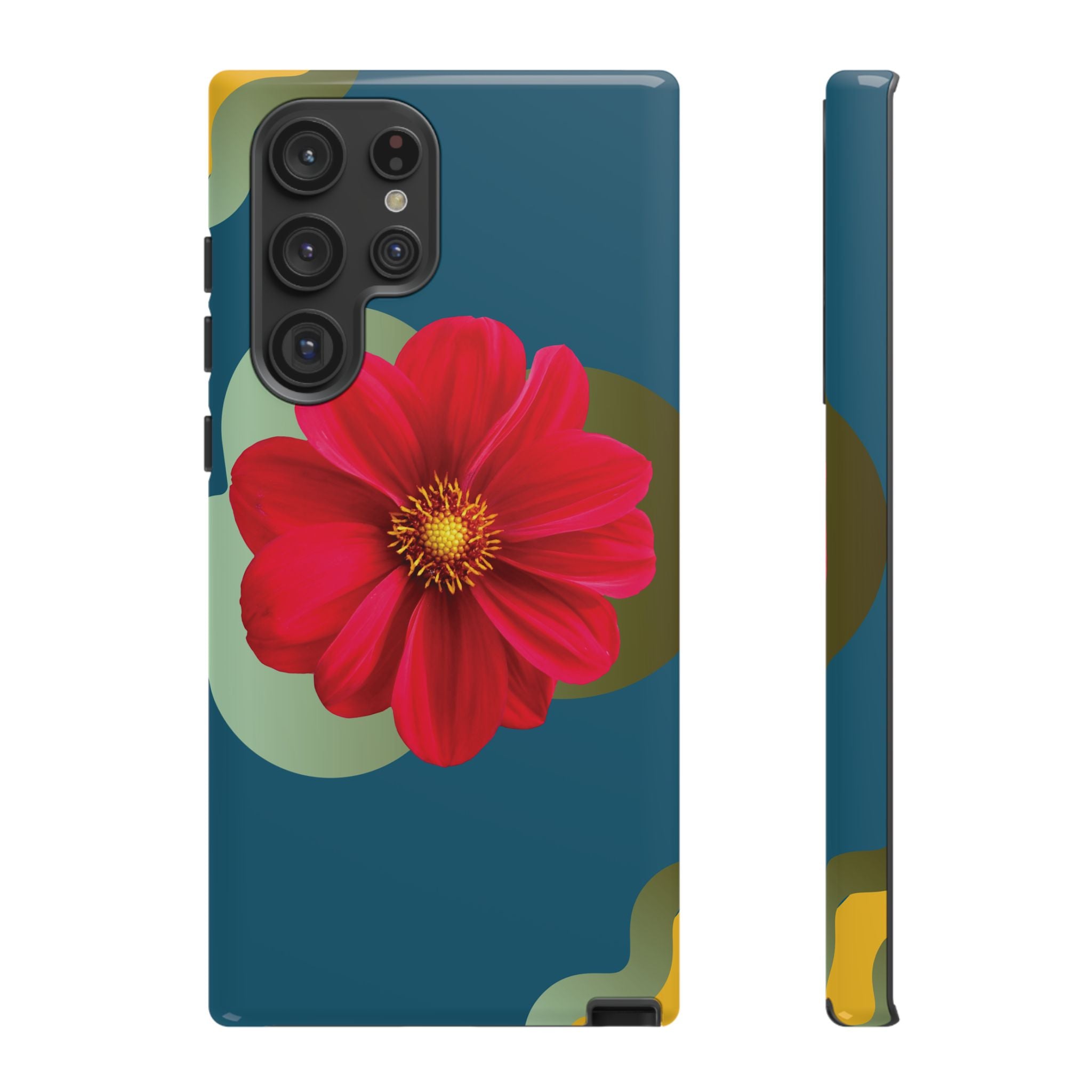 Floral Burst Tough Phone Case — Red Flower on Teal Protective Cover