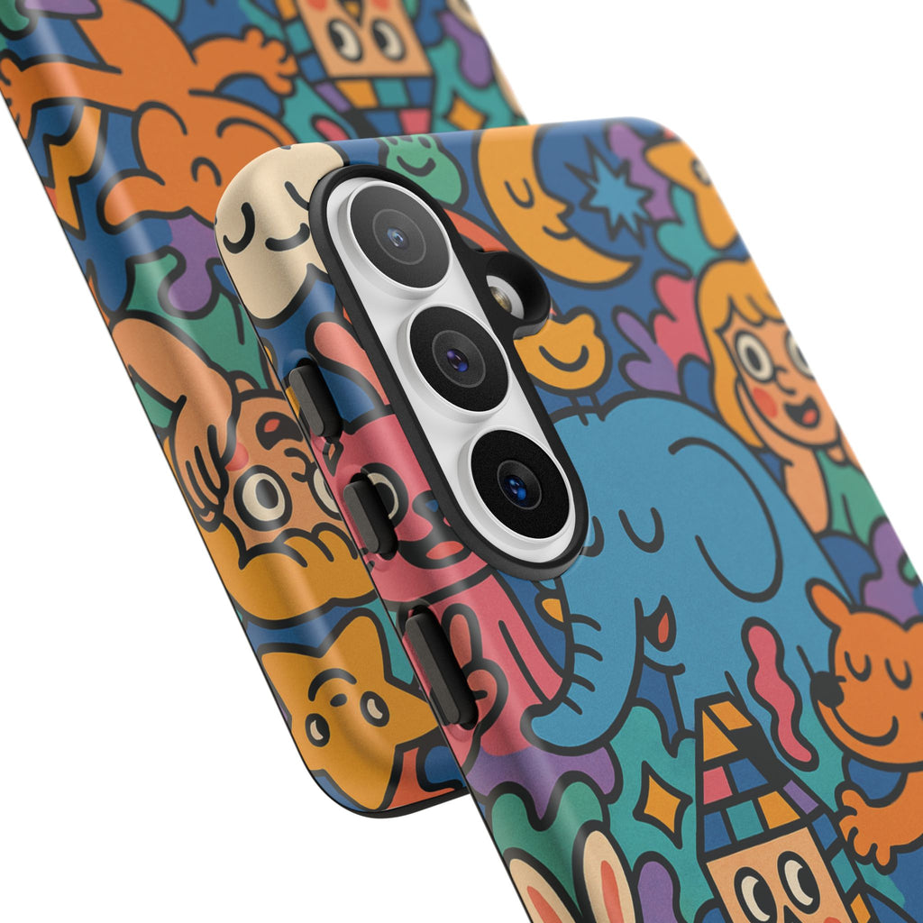 Colorful Doodle Phone Case — Cute Cartoon Animals & Characters