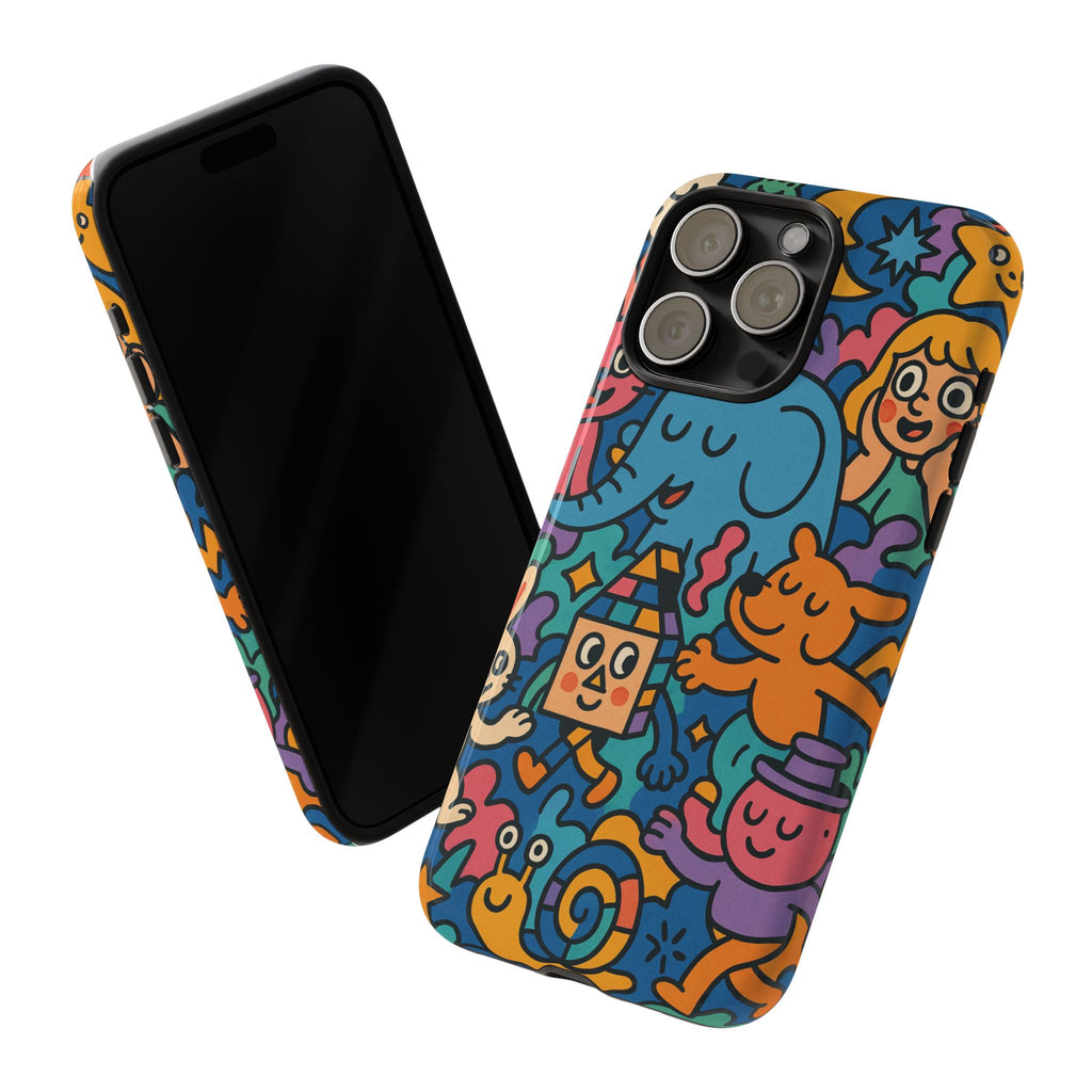 Colorful Doodle Phone Case — Cute Cartoon Animals & Characters