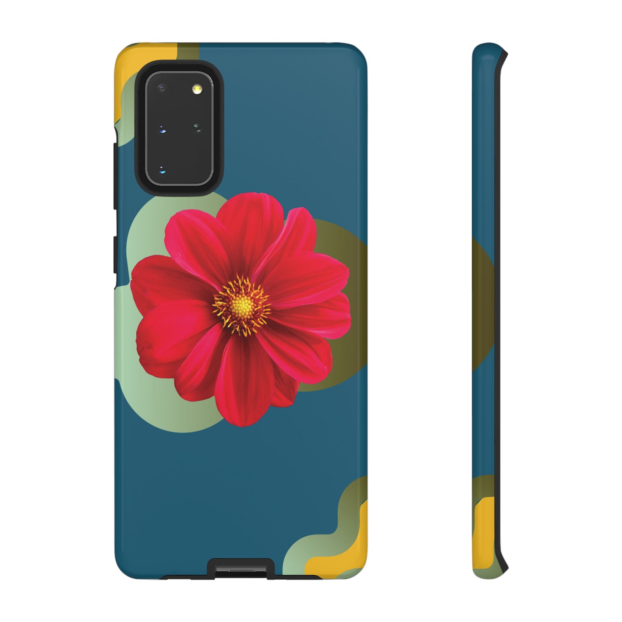 Floral Burst Tough Phone Case — Red Flower on Teal Protective Cover