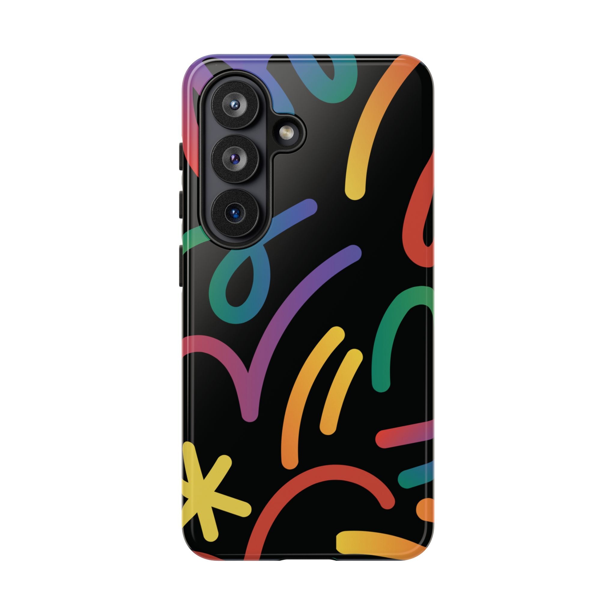 Colorful Doodle Tough Phone Case — Black Background Protective Cover