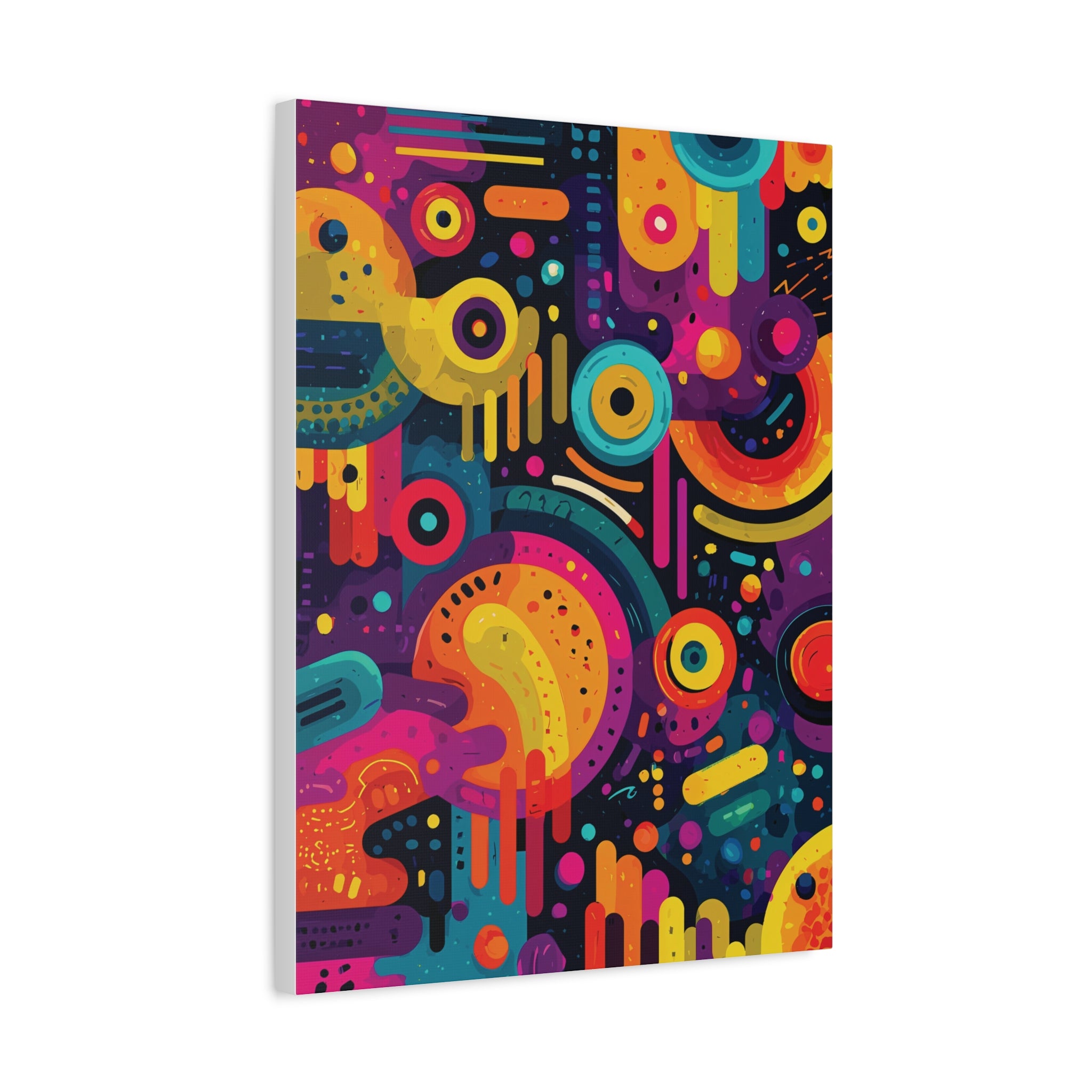 Abstract Neon Shapes Matte Canvas Print — Colorful Geometric Wall Art