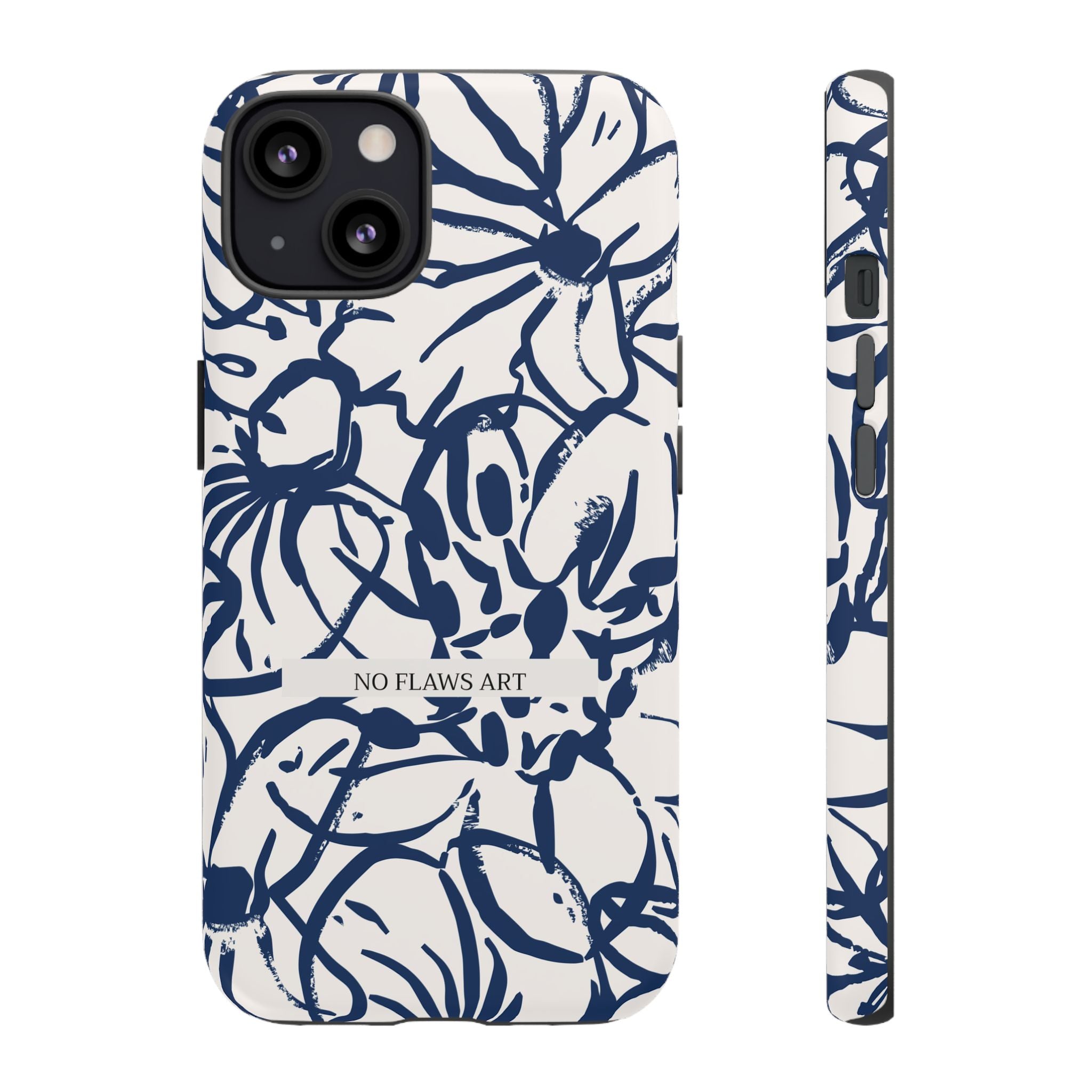 Navy Floral Tough Phone Case — "No Flaws Art" Protective Phone Cover