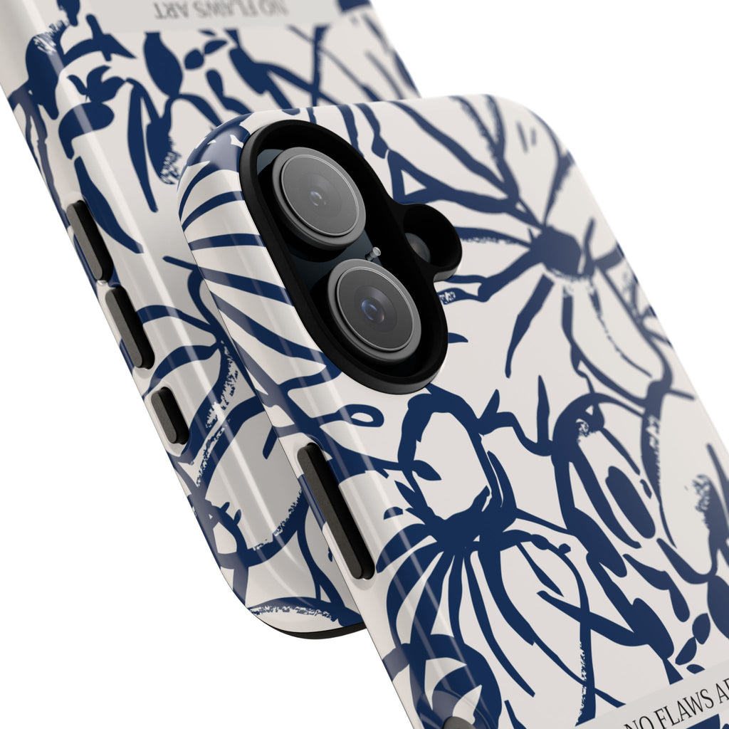 Navy Floral Tough Phone Case — "No Flaws Art" Protective Phone Cover