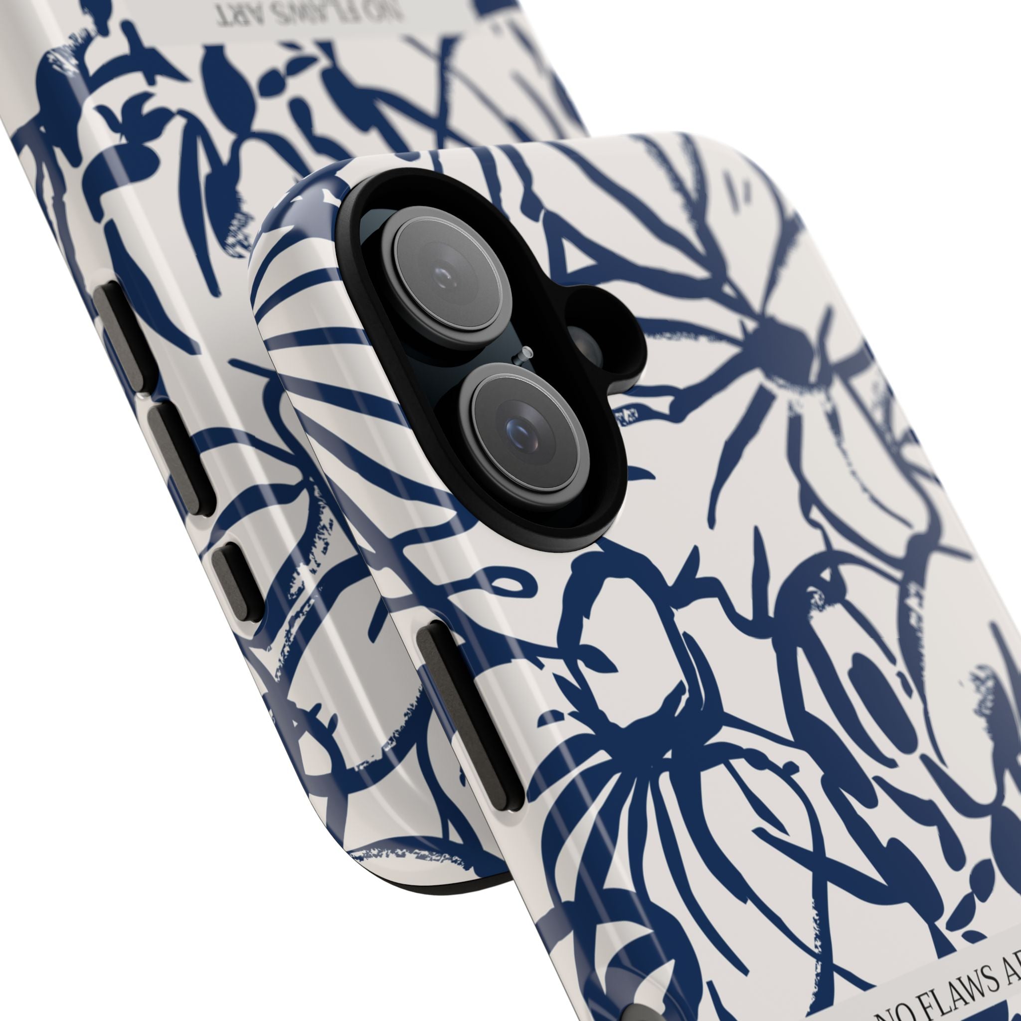 Navy Floral Tough Phone Case — "No Flaws Art" Protective Phone Cover