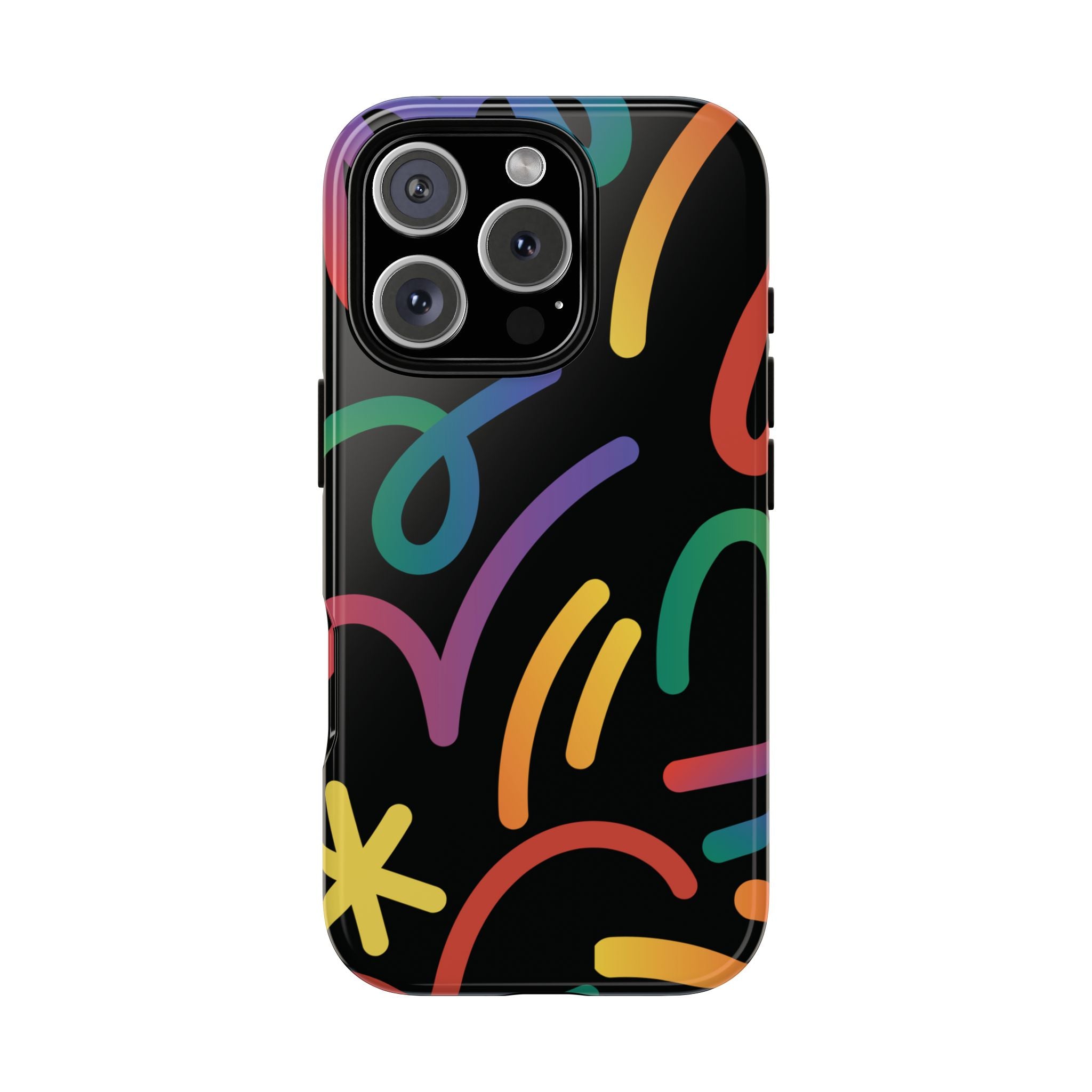 Colorful Doodle Tough Phone Case — Black Background Protective Cover