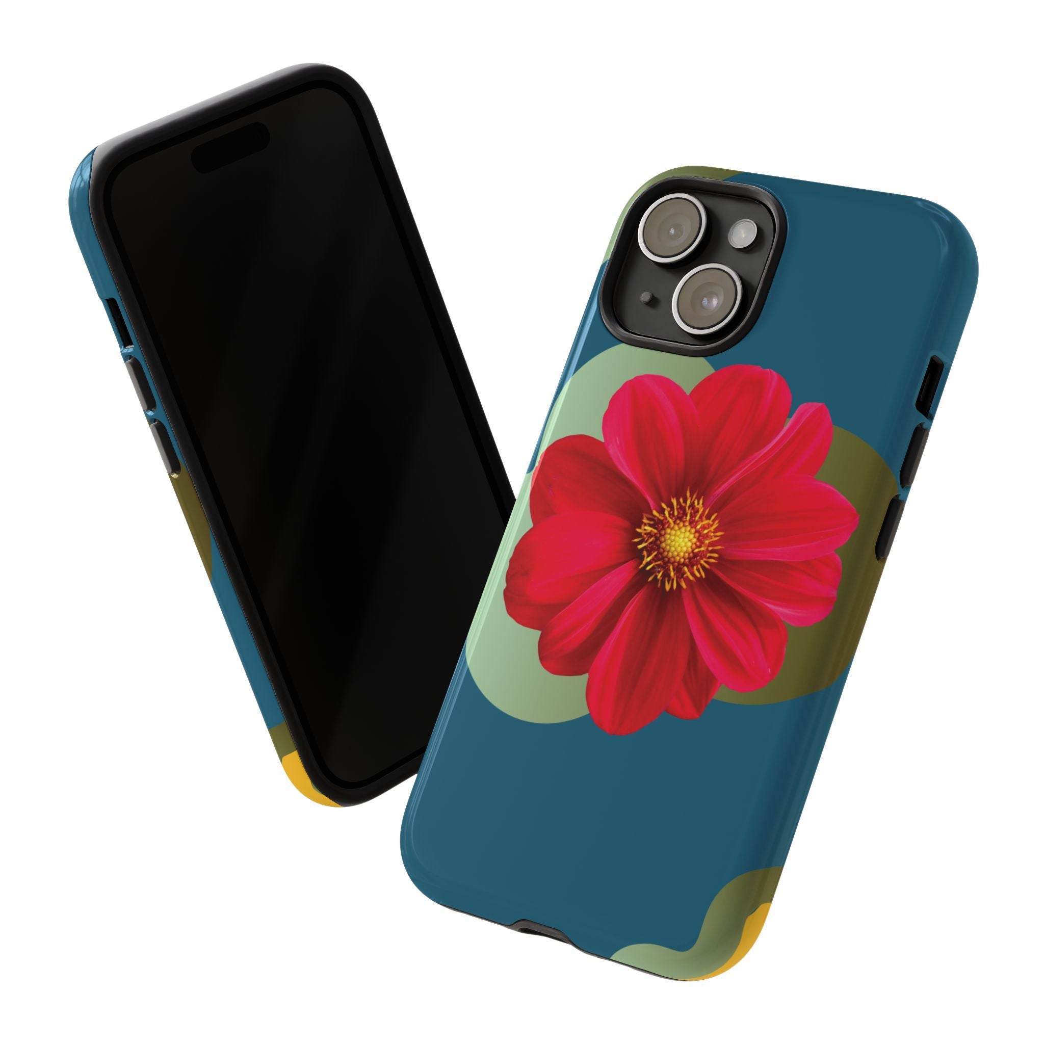 Floral Burst Tough Phone Case — Red Flower on Teal Protective Cover