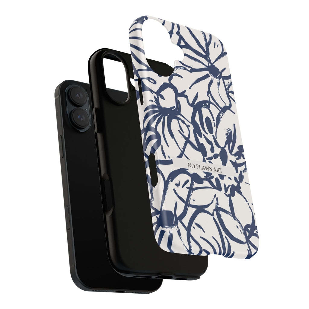Navy Floral Tough Phone Case — "No Flaws Art" Protective Phone Cover