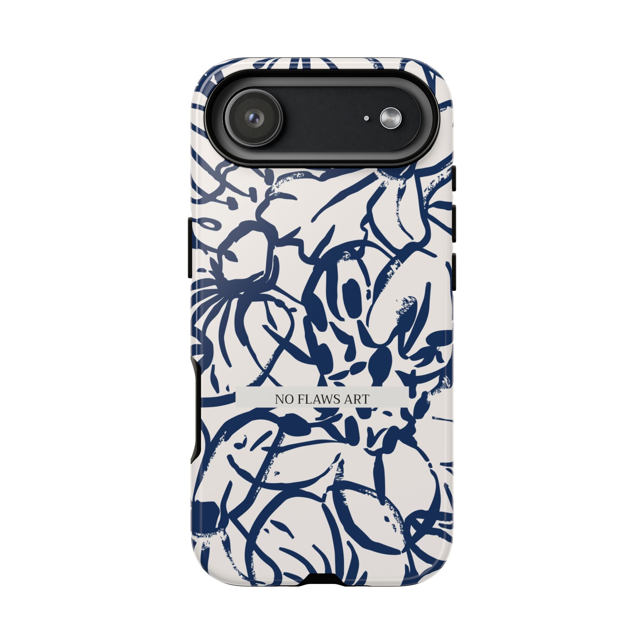 Navy Floral Tough Phone Case — "No Flaws Art" Protective Phone Cover