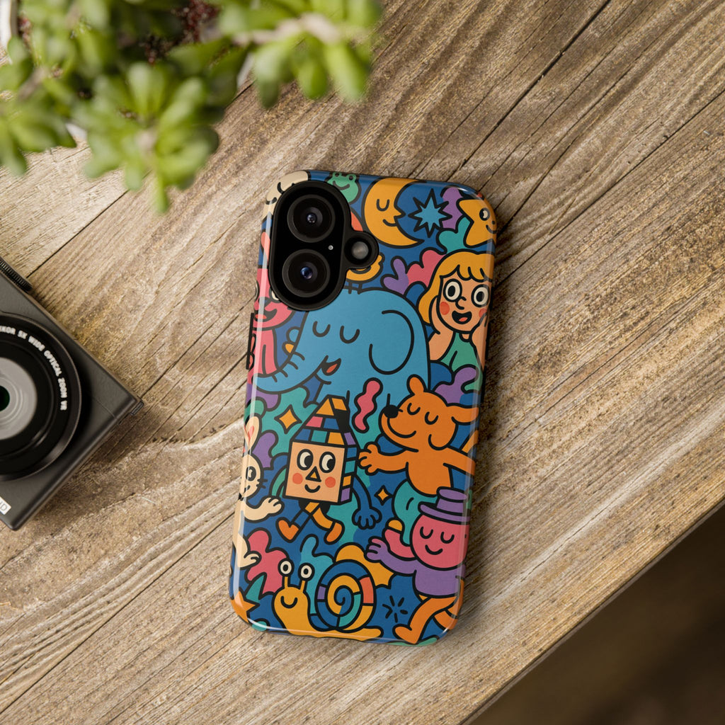Colorful Doodle Phone Case — Cute Cartoon Animals & Characters