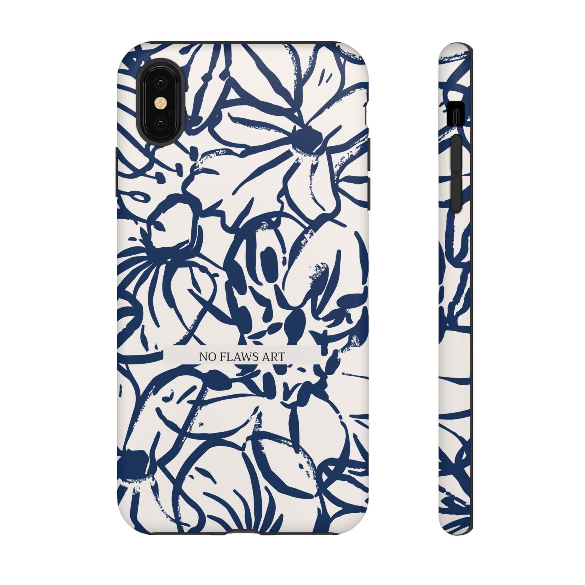 Navy Floral Tough Phone Case — "No Flaws Art" Protective Phone Cover