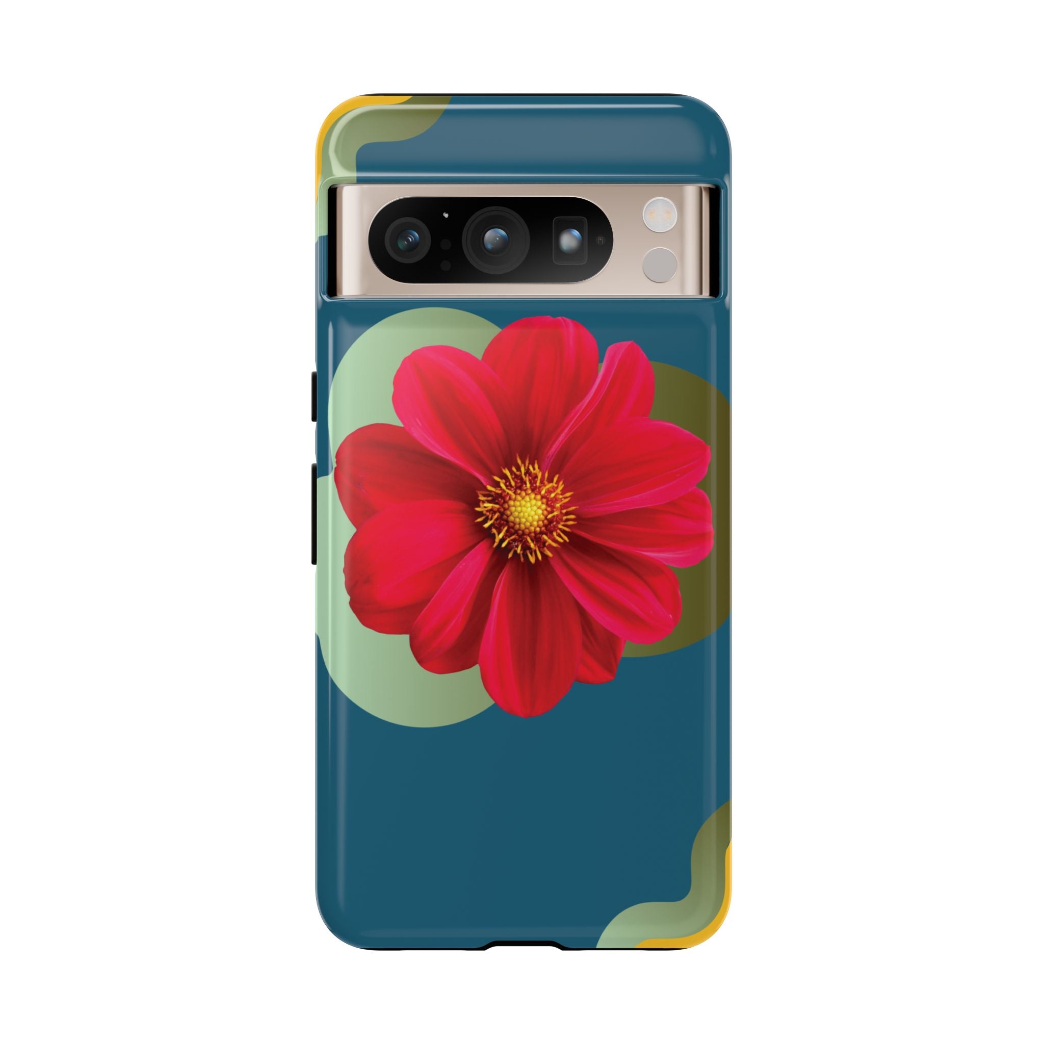 Floral Burst Tough Phone Case — Red Flower on Teal Protective Cover
