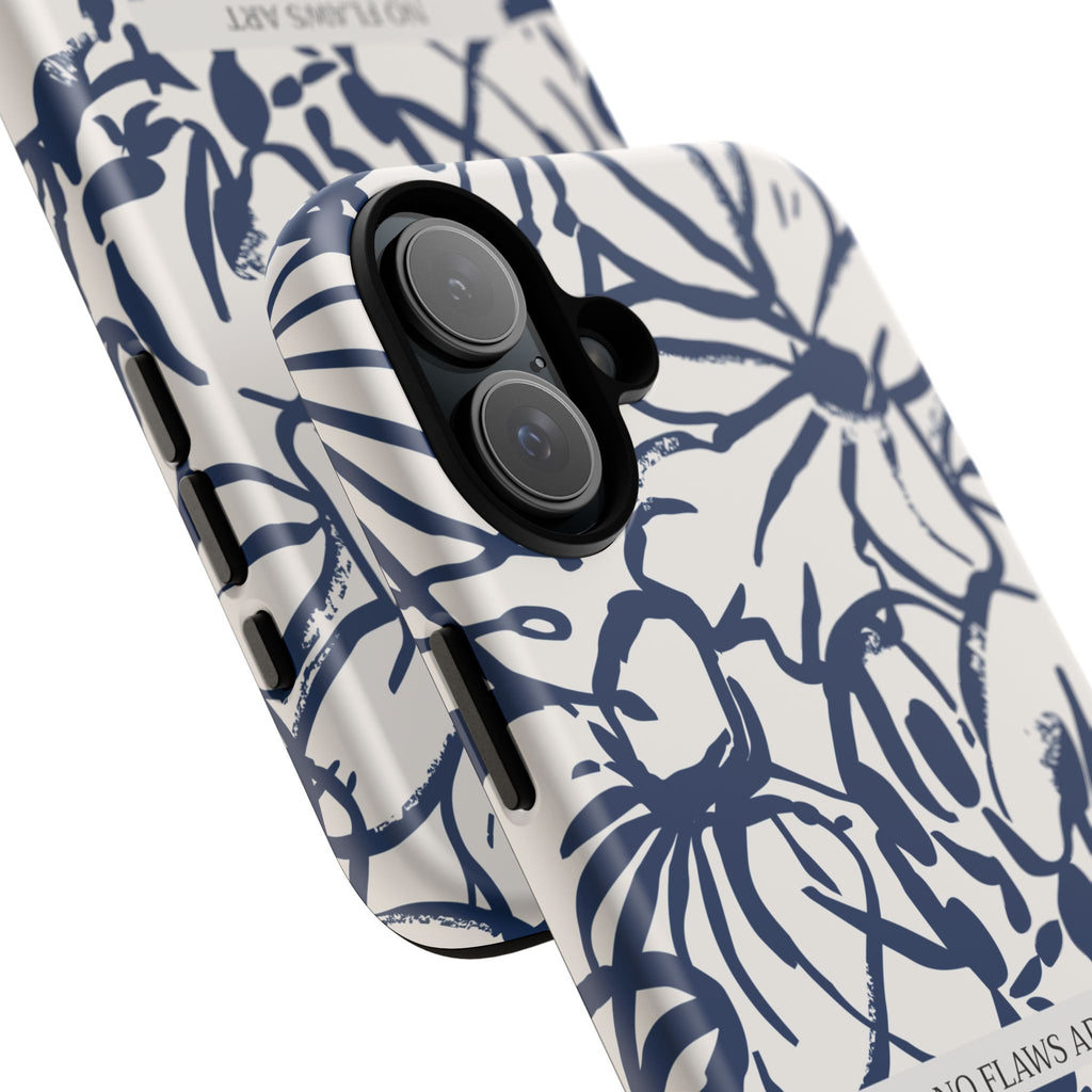 Navy Floral Tough Phone Case — "No Flaws Art" Protective Phone Cover