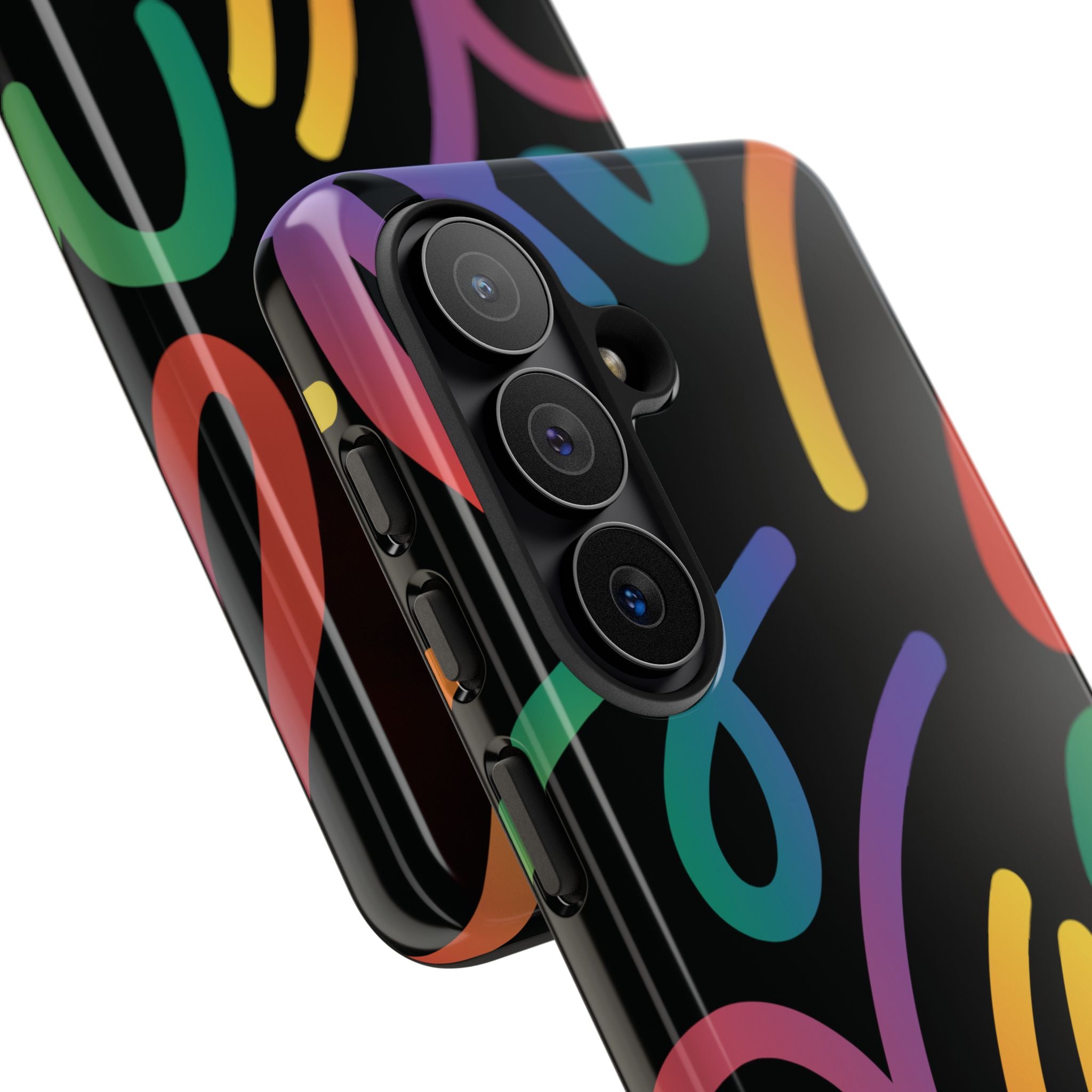 Colorful Doodle Tough Phone Case — Black Background Protective Cover