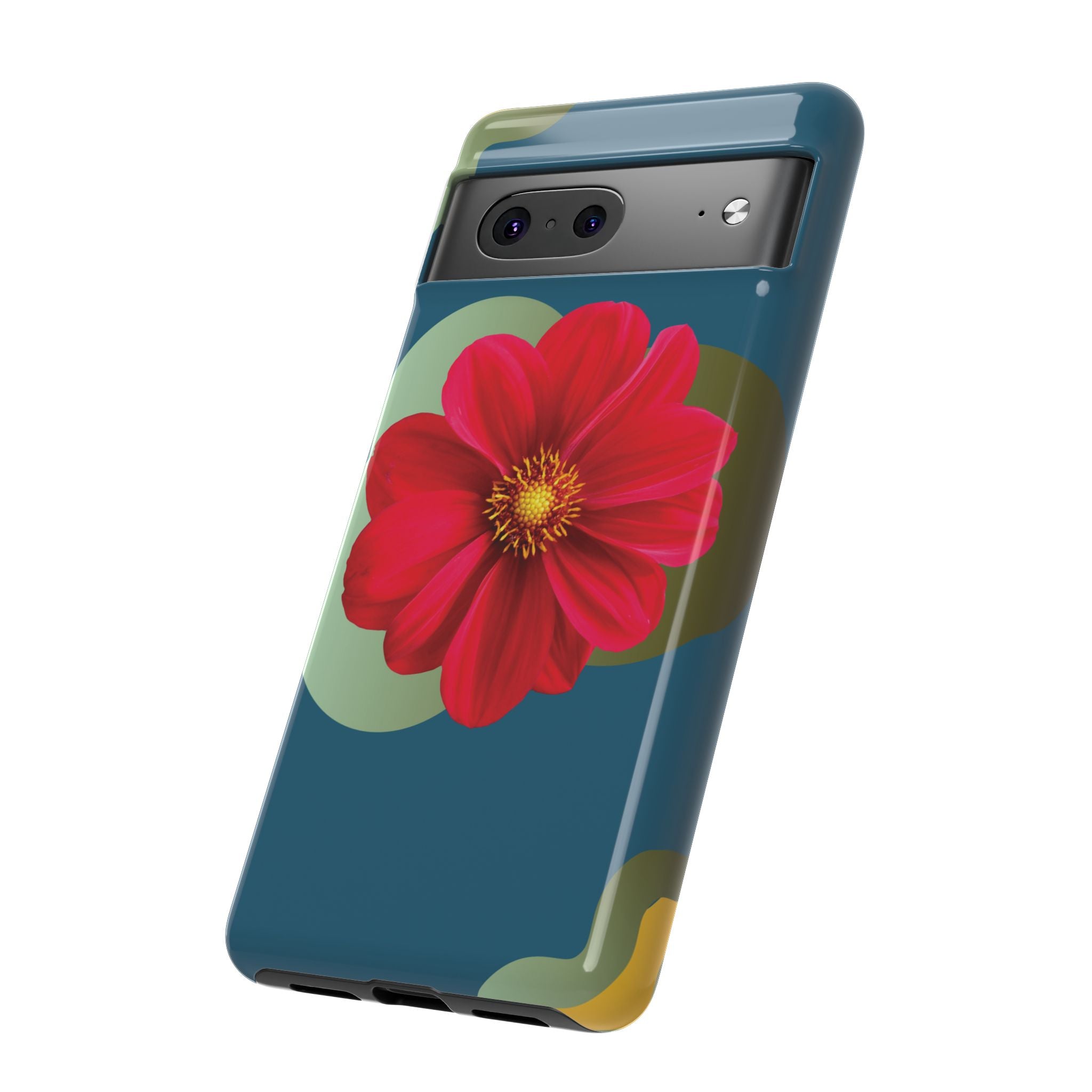 Floral Burst Tough Phone Case — Red Flower on Teal Protective Cover