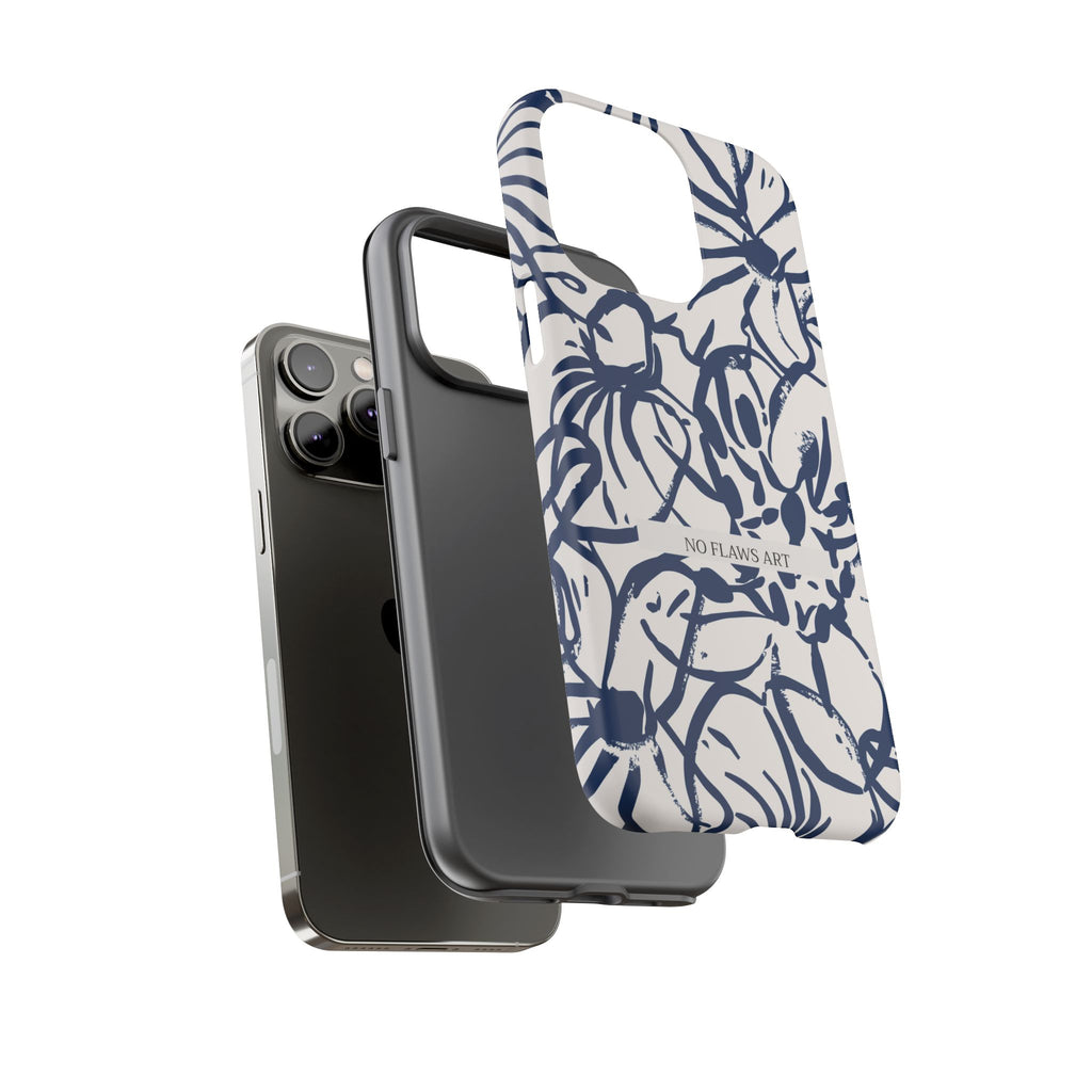Navy Floral Tough Phone Case — "No Flaws Art" Protective Phone Cover