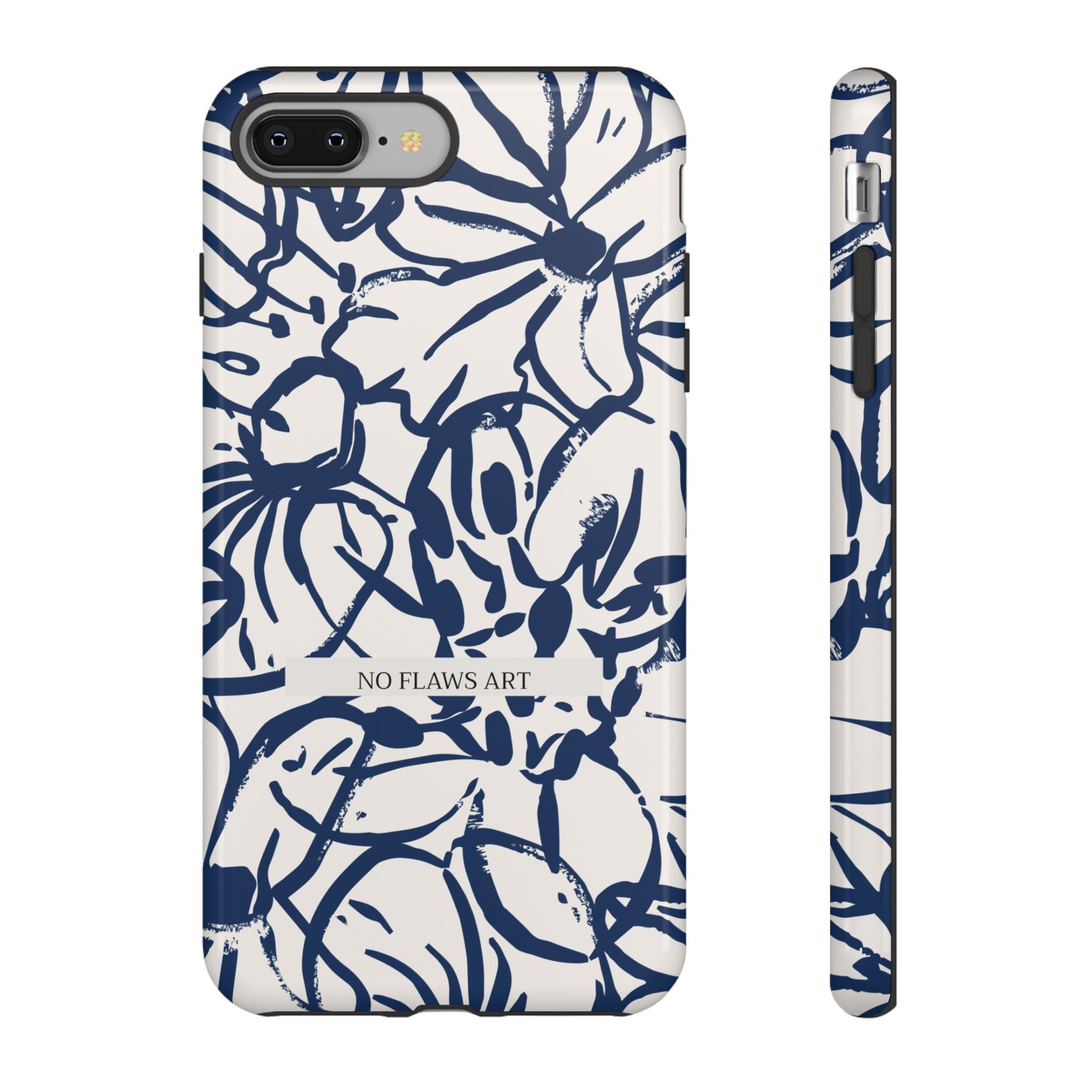 Navy Floral Tough Phone Case — "No Flaws Art" Protective Phone Cover