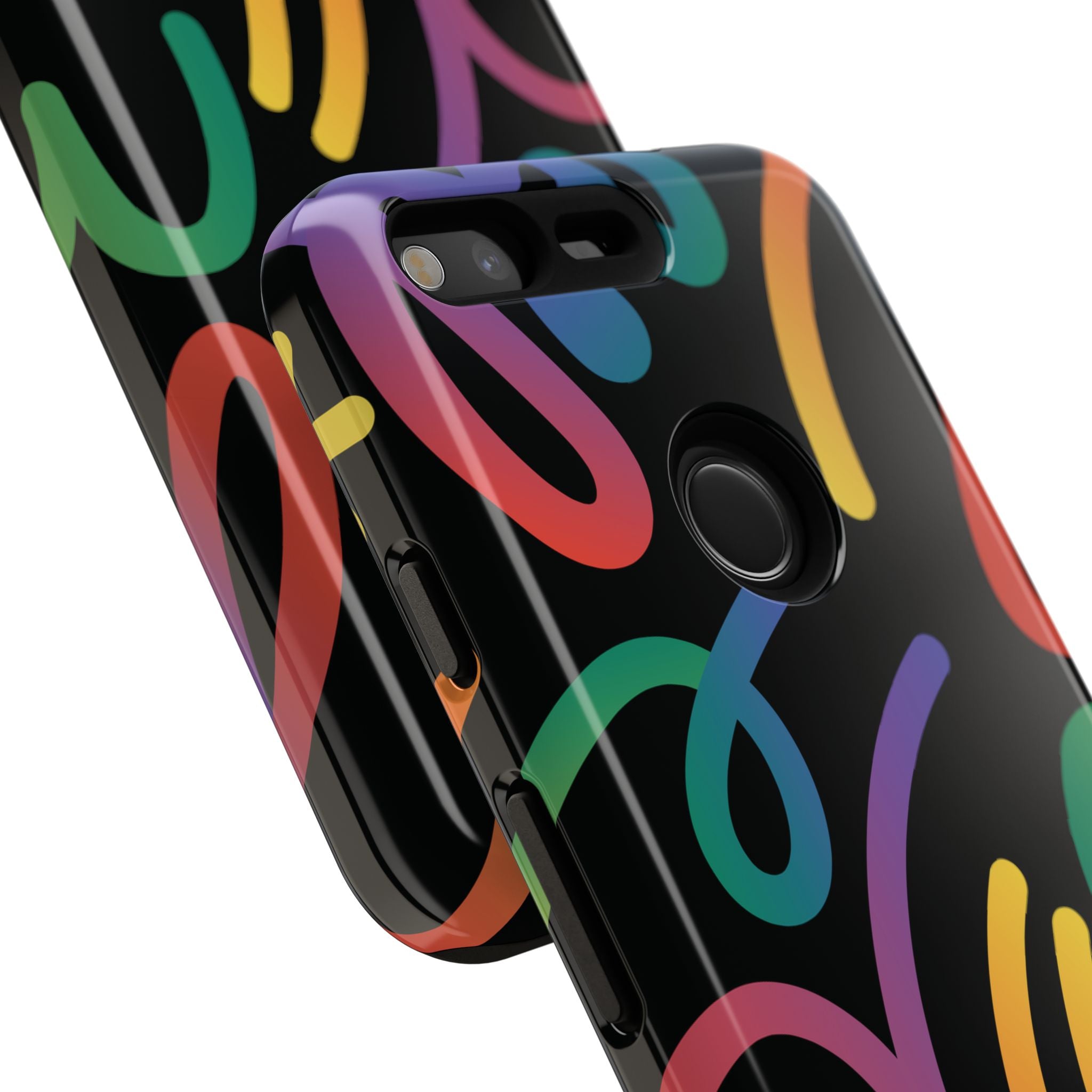 Colorful Doodle Tough Phone Case — Black Background Protective Cover