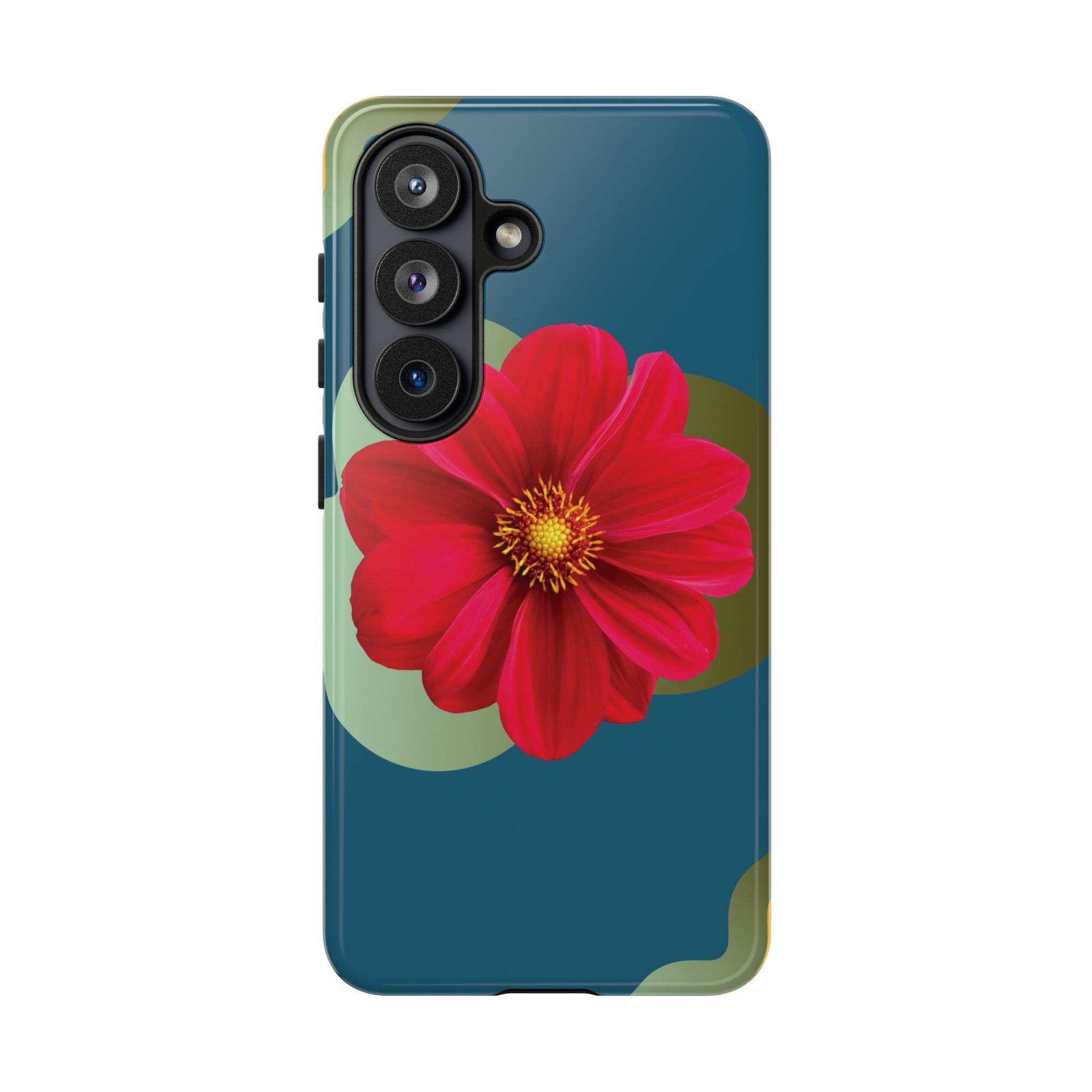 Floral Burst Tough Phone Case — Red Flower on Teal Protective Cover