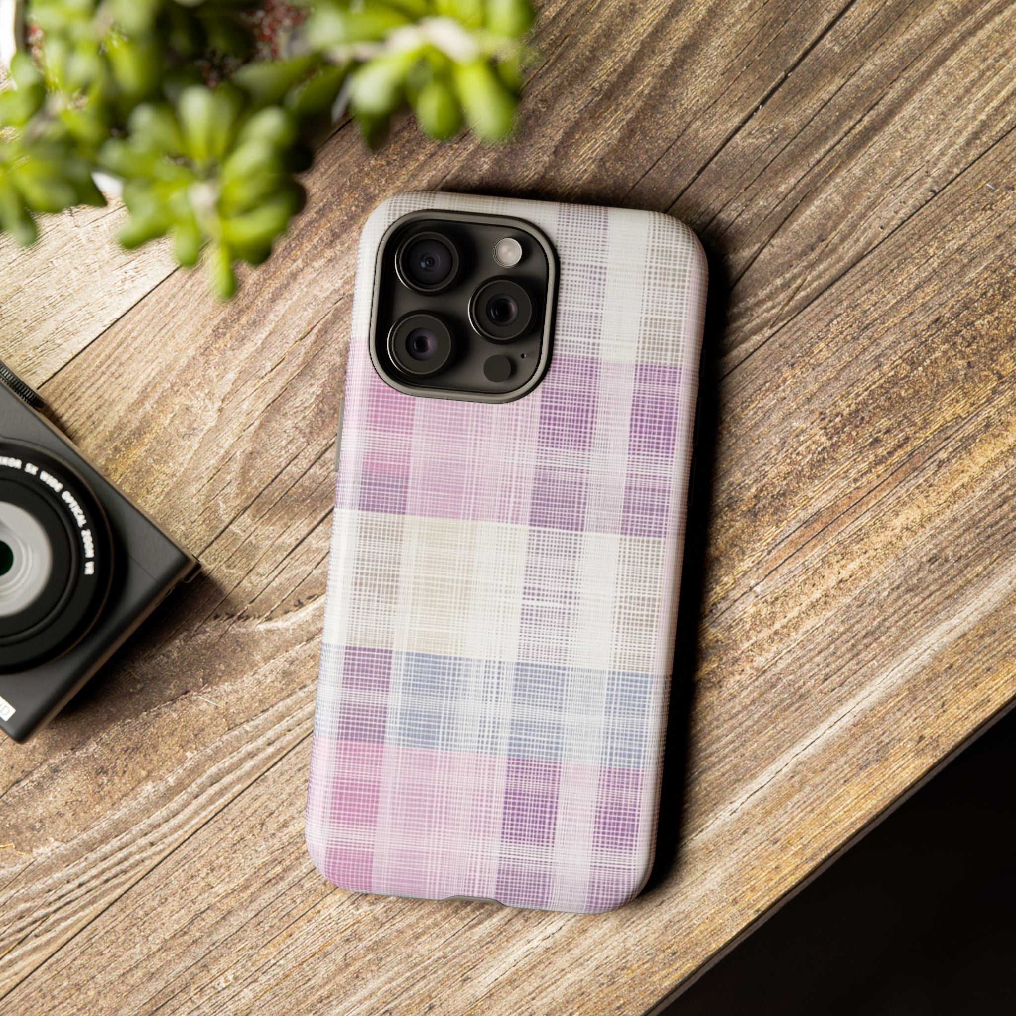 Pink Plaid Phone Case, Trendy Accessories, Birthday, Everyday Use, Tough Cases