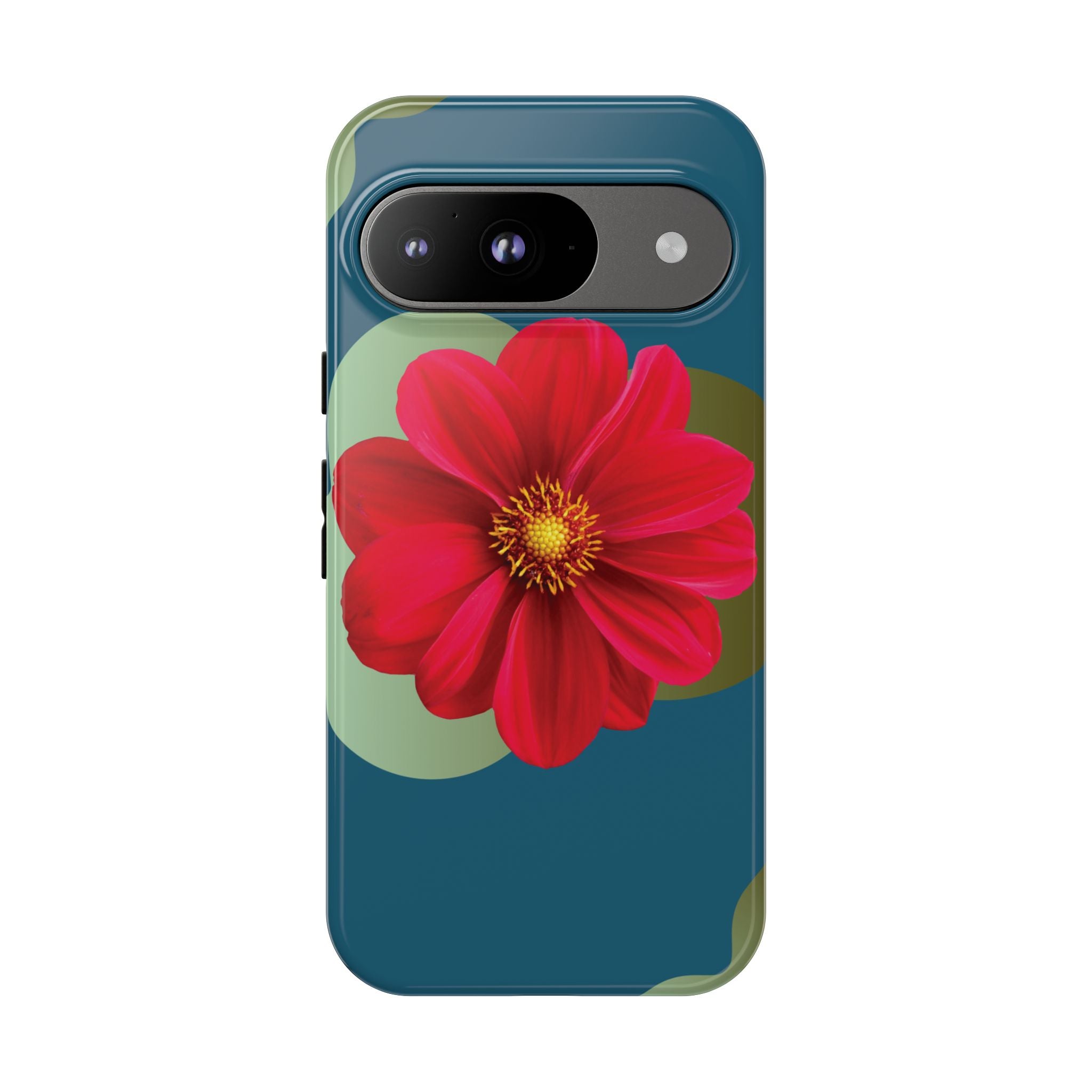 Floral Burst Tough Phone Case — Red Flower on Teal Protective Cover