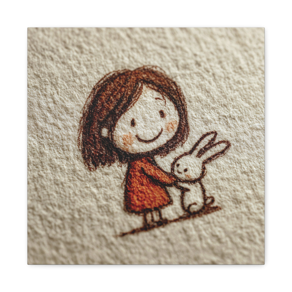 Cute Girl with Bunny Matte Canvas Wall Art – Stretched 1.25"