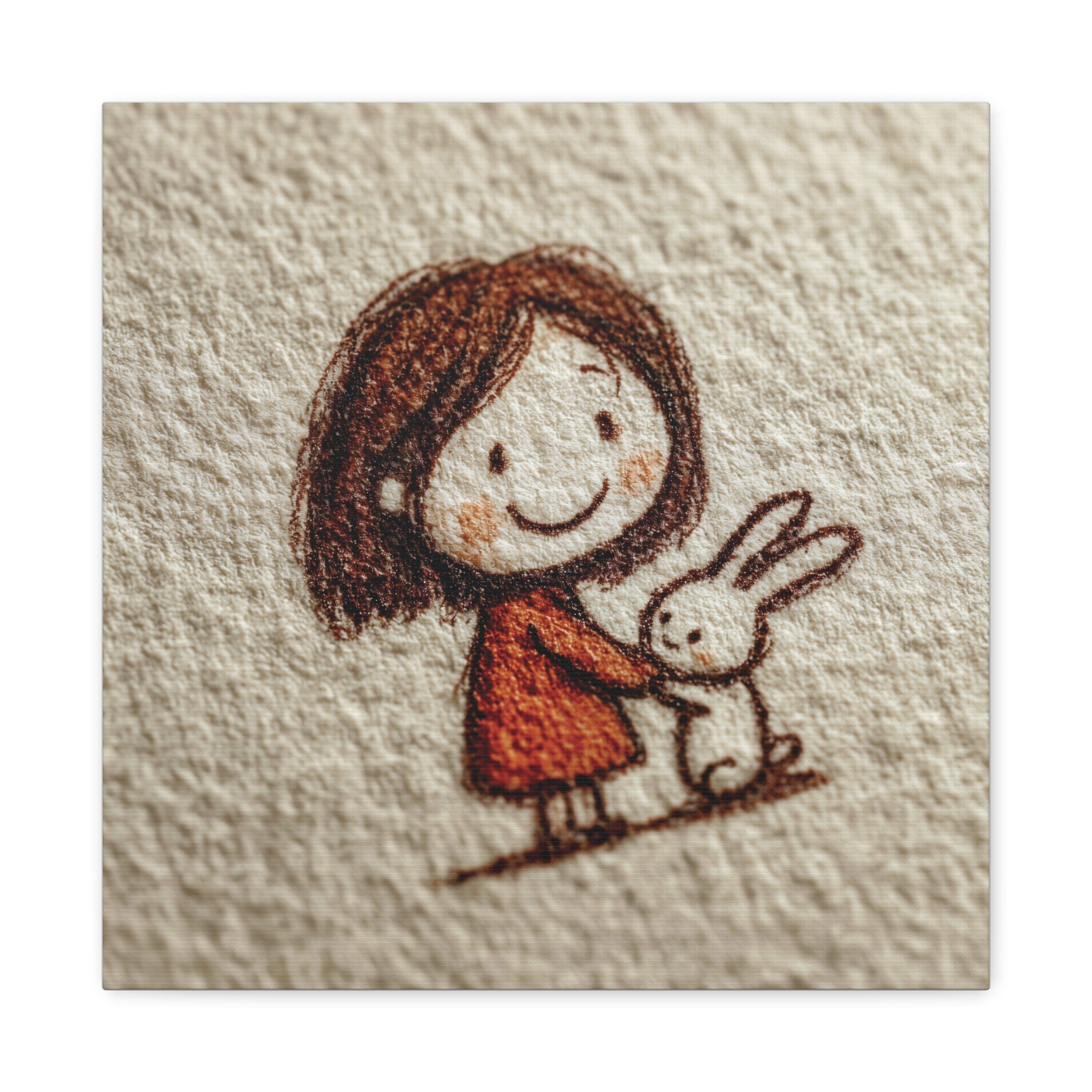 Cute Girl with Bunny Matte Canvas Wall Art – Stretched 1.25"