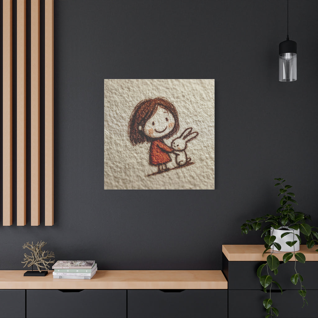 Cute Girl with Bunny Matte Canvas Wall Art – Stretched 1.25"
