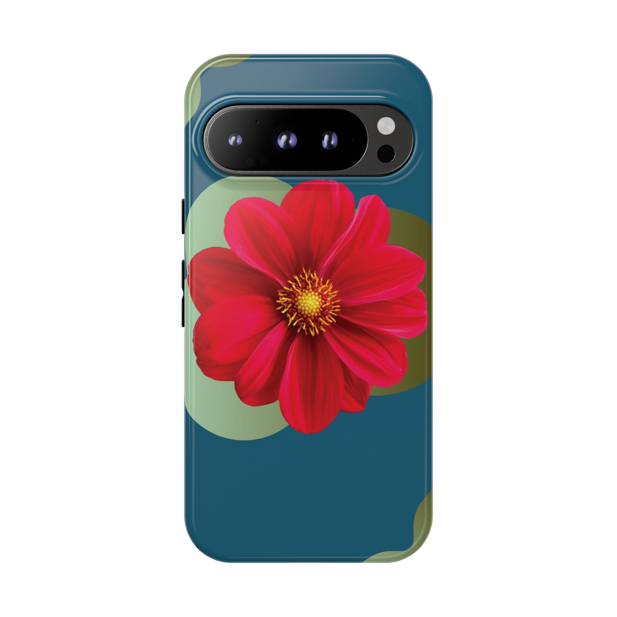 Floral Burst Tough Phone Case — Red Flower on Teal Protective Cover