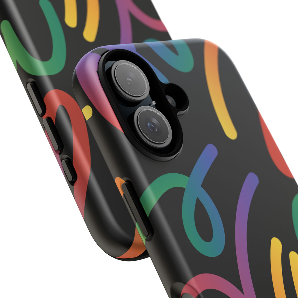 Colorful Doodle Tough Phone Case — Black Background Protective Cover