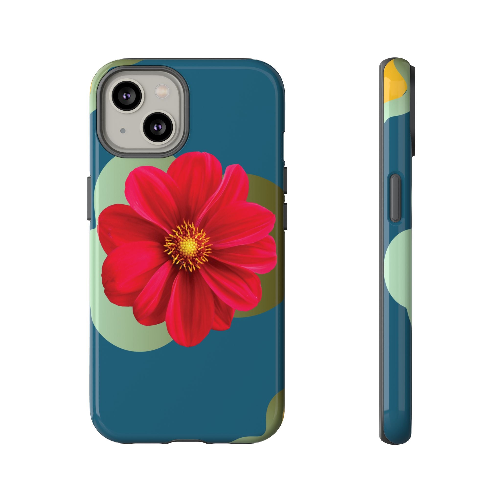 Floral Burst Tough Phone Case — Red Flower on Teal Protective Cover