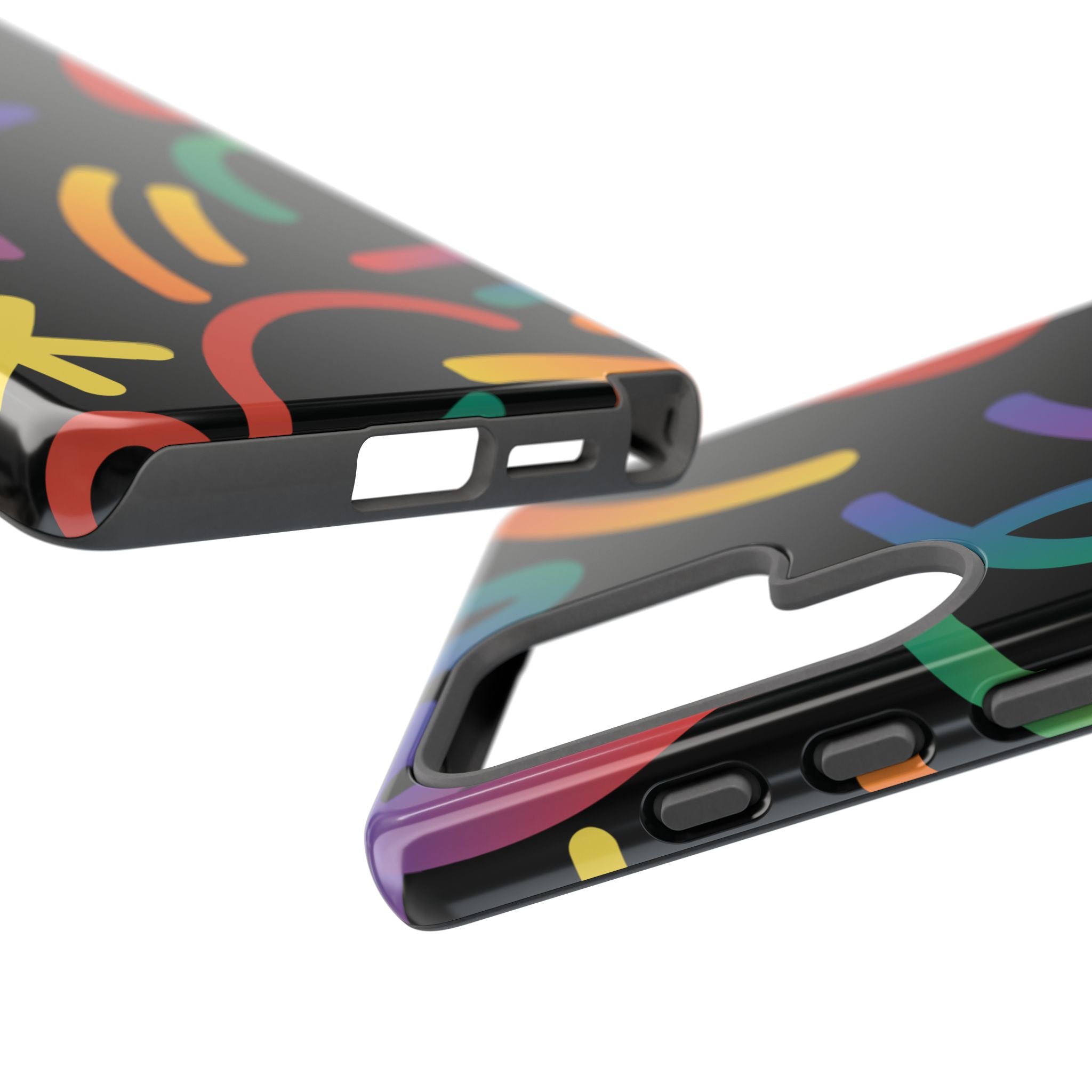 Colorful Doodle Tough Phone Case — Black Background Protective Cover