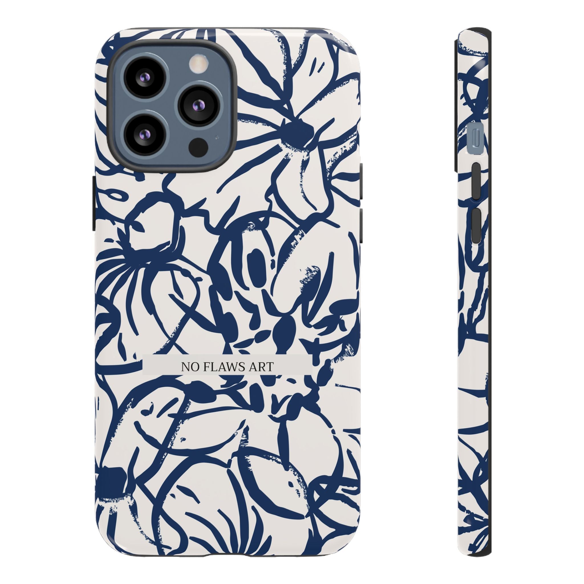 Navy Floral Tough Phone Case — "No Flaws Art" Protective Phone Cover