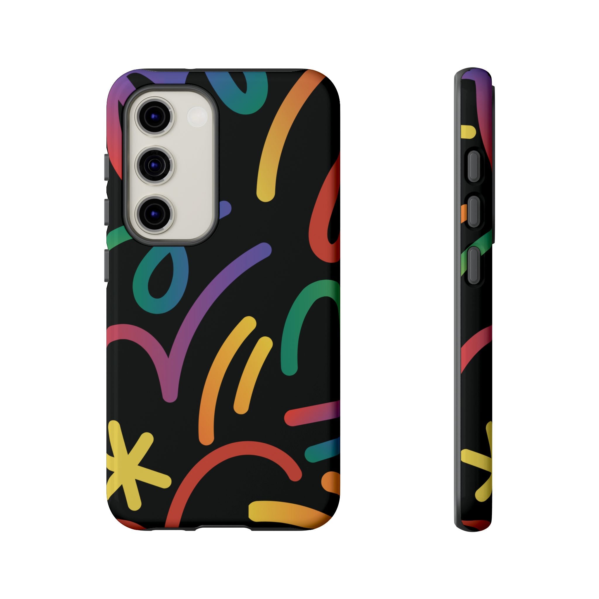 Colorful Doodle Tough Phone Case — Black Background Protective Cover