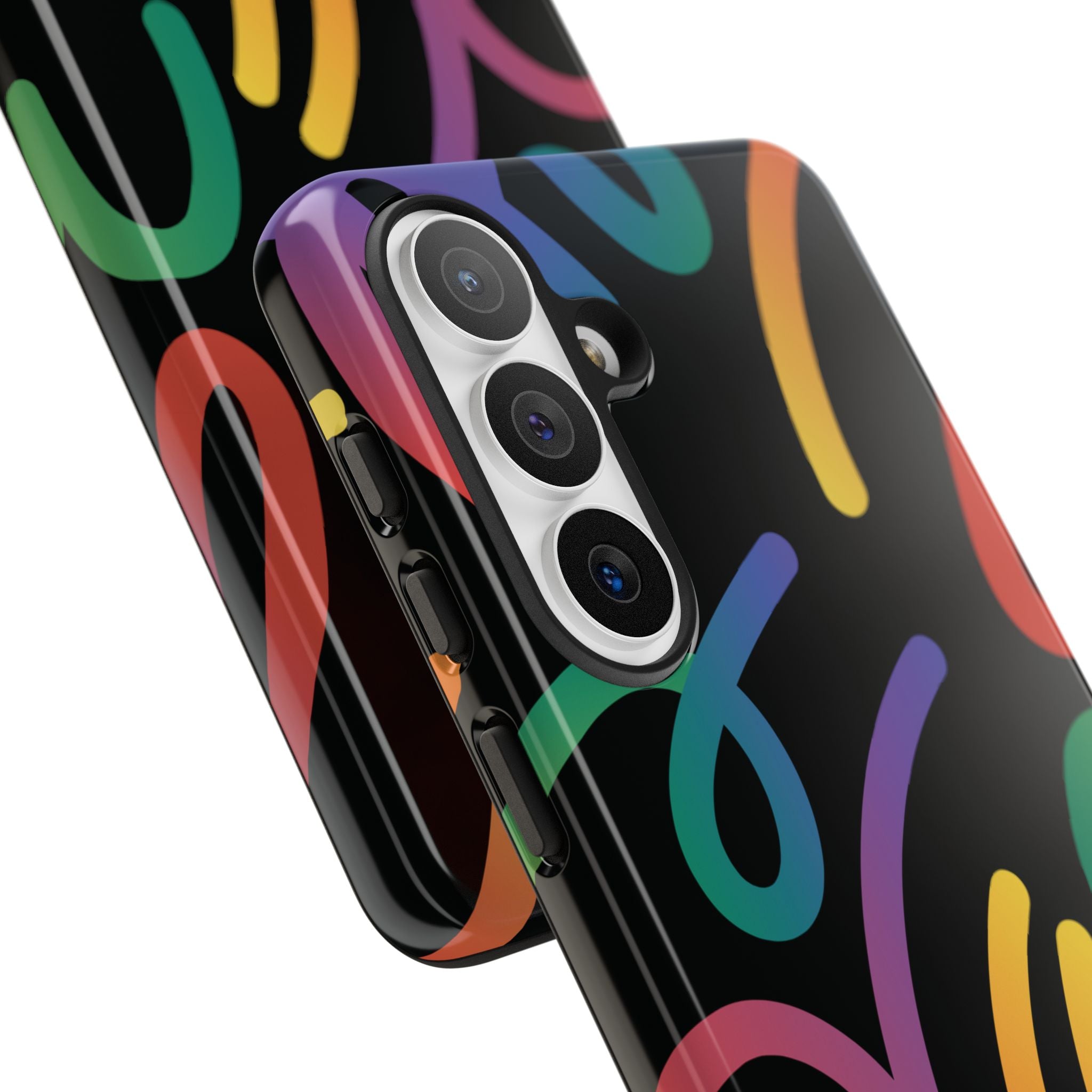 Colorful Doodle Tough Phone Case — Black Background Protective Cover